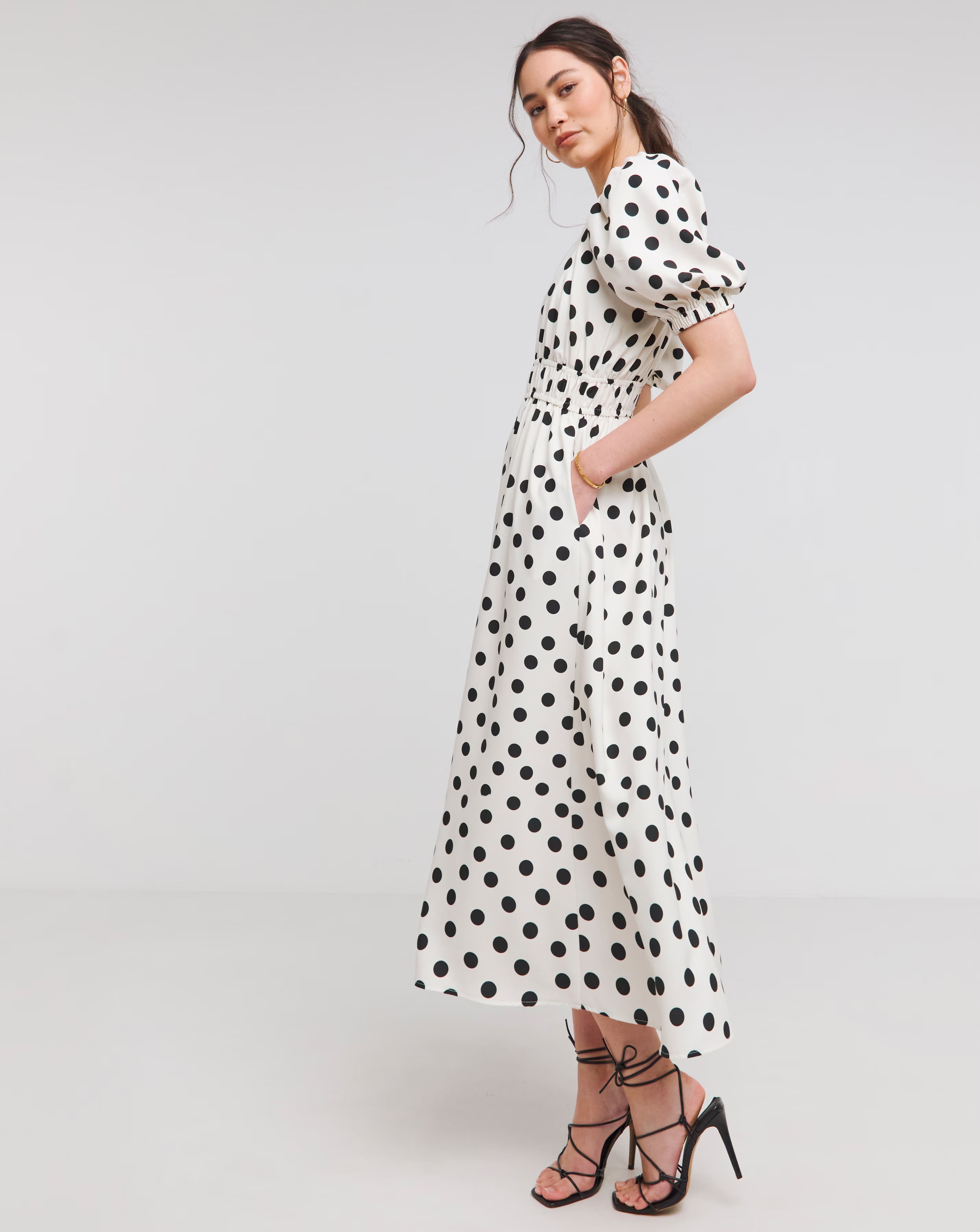 Flounce London Ivory Crepe Spotted Midaxi Dress