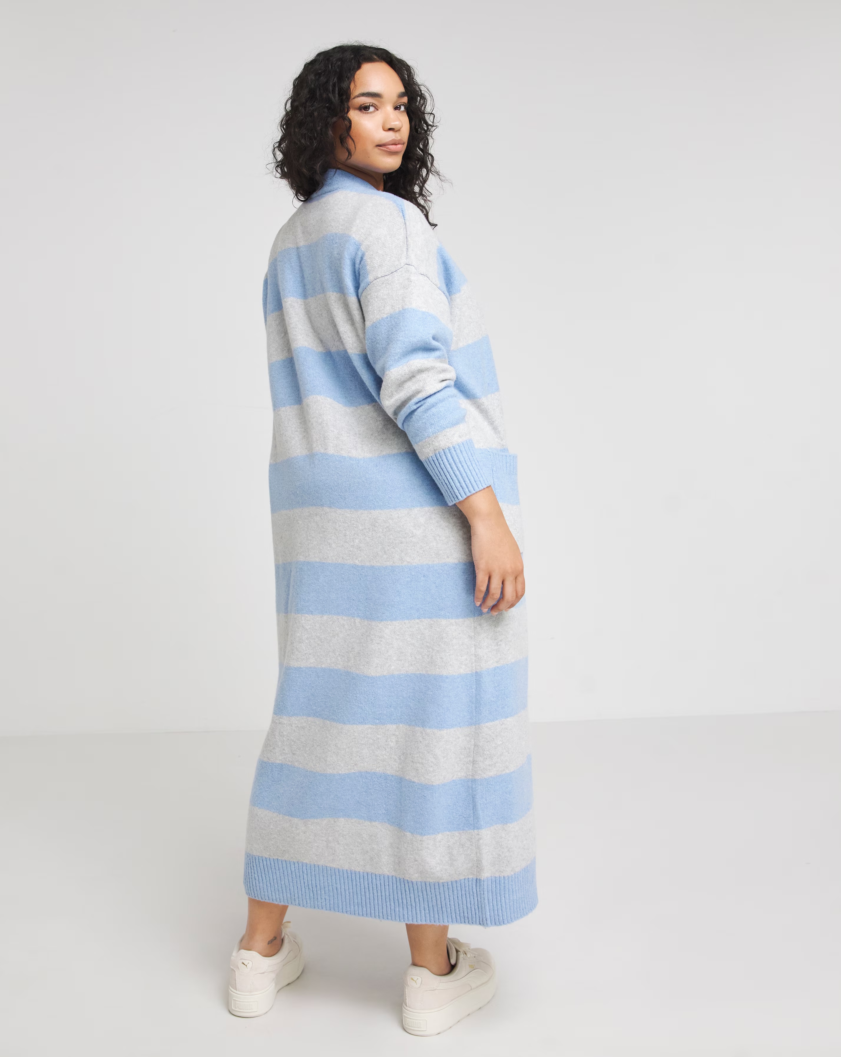 Blue and Grey Stripe Longline Cardigan