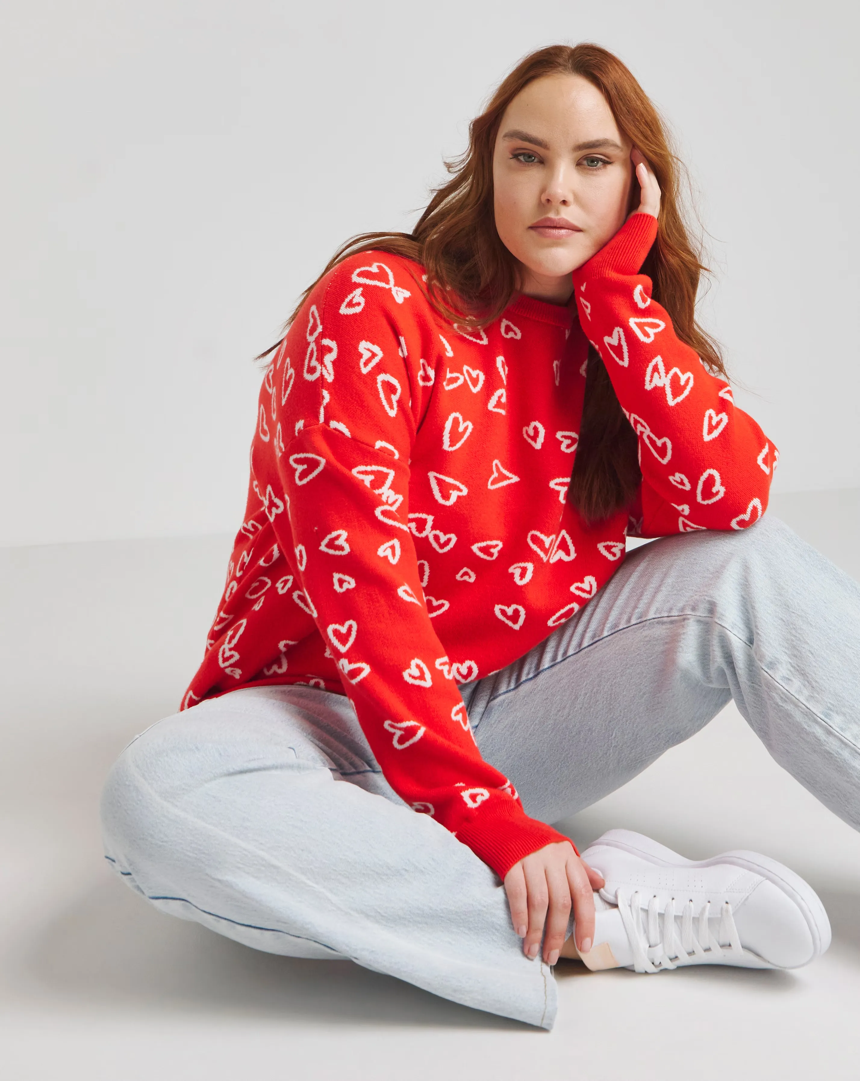 Red Sketchy Heart Pattern Jumper