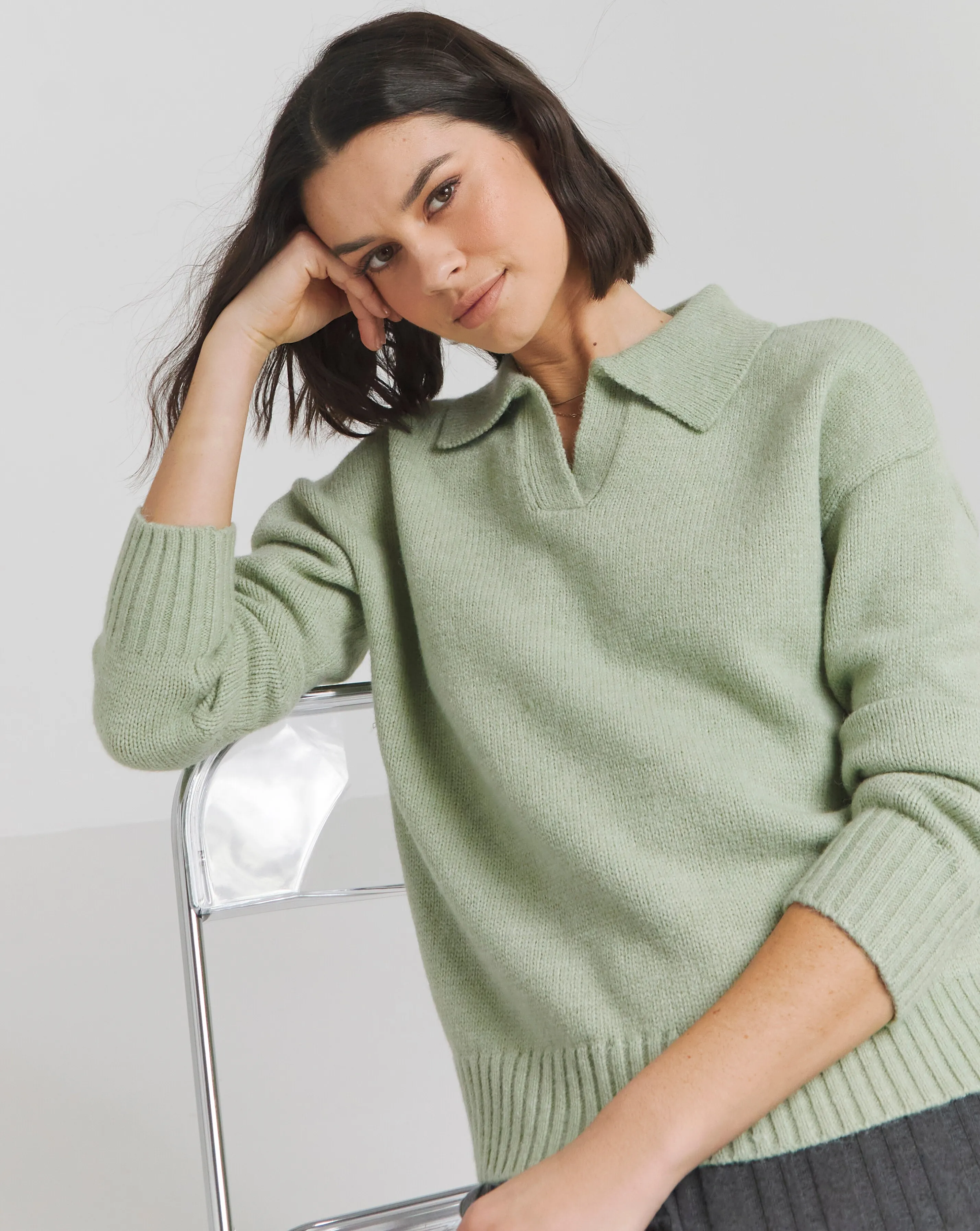 Sage Open Collar Detail Jumper