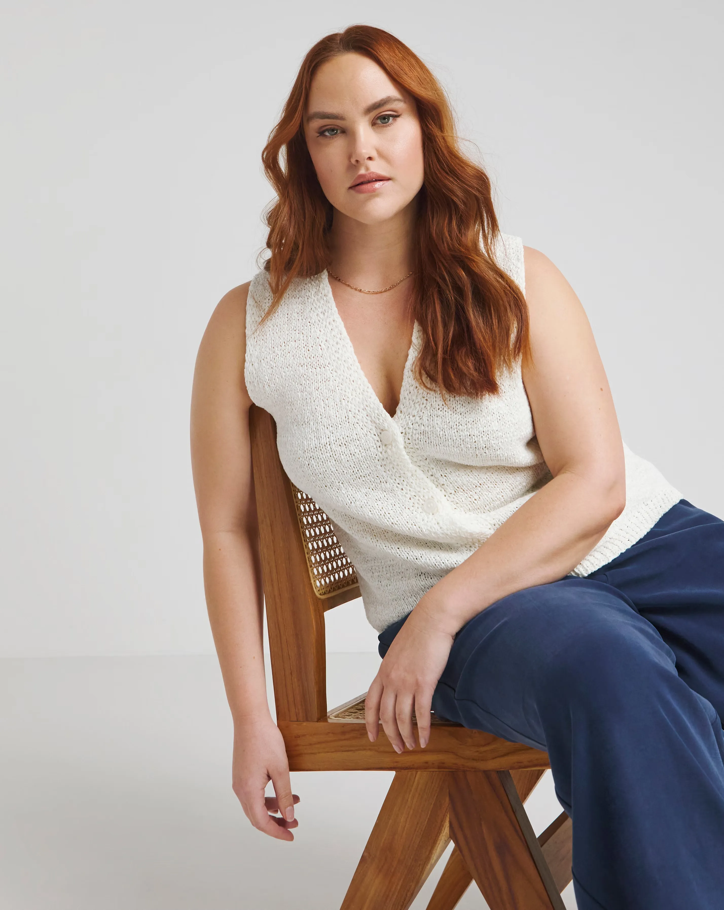 Cream Knitted Tape Yarn Waistcoat