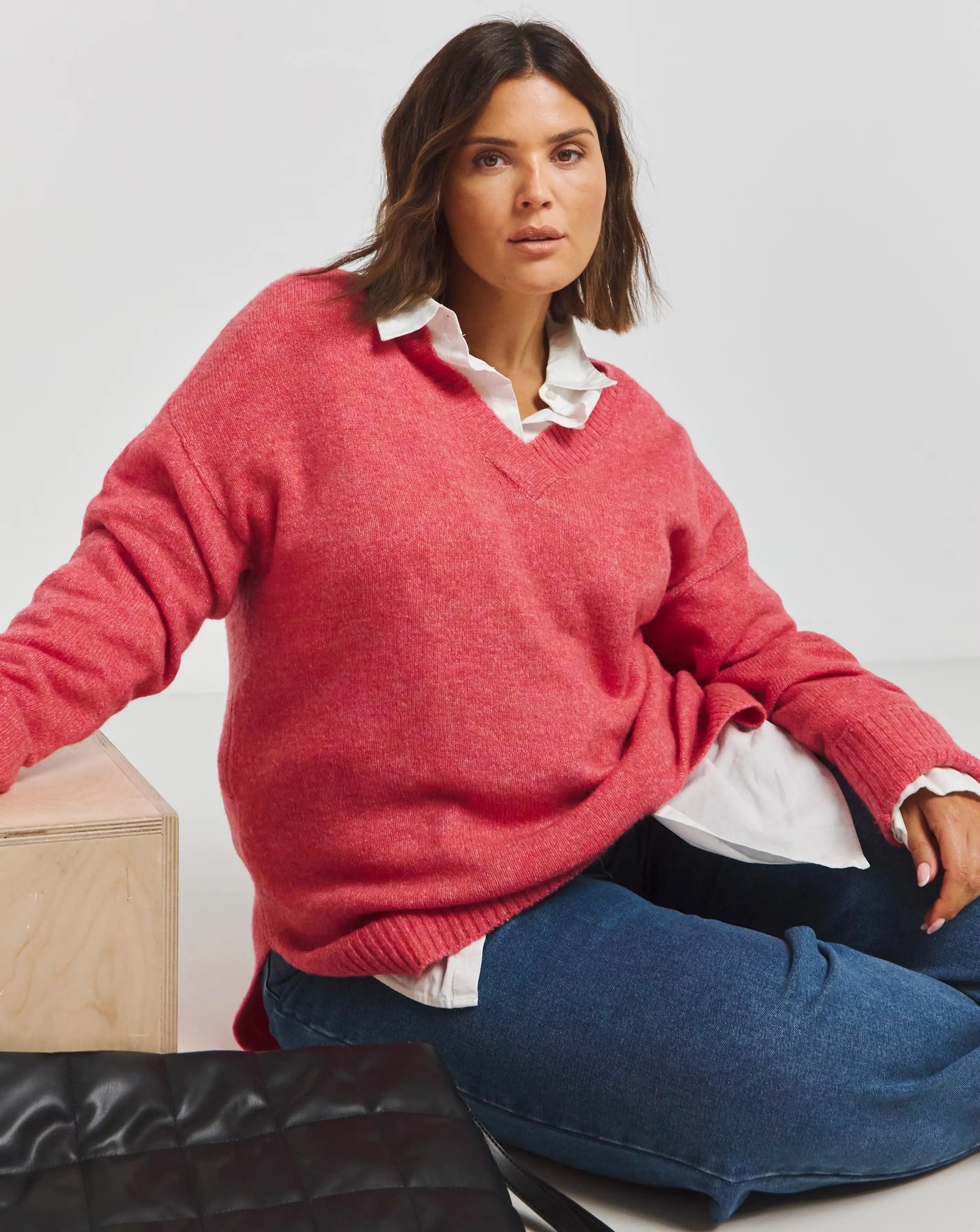 Pink Slouchy V Neck Longline Jumper 1 101359-pink-slouchy-v-neck-longline-jumper-1.webp