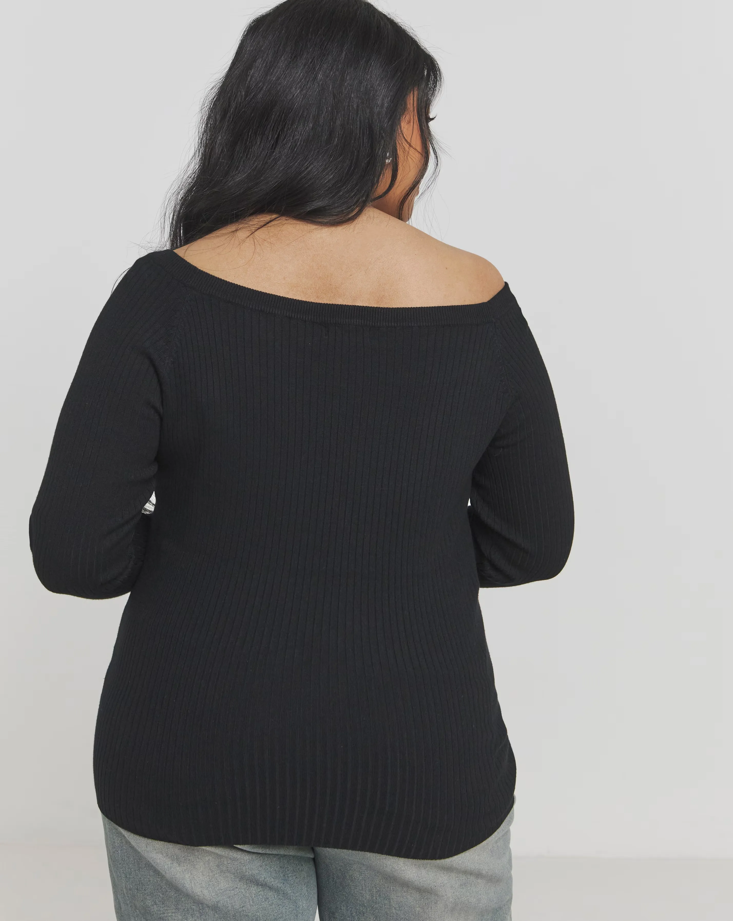 Black Ribbed off the Shoulder Top