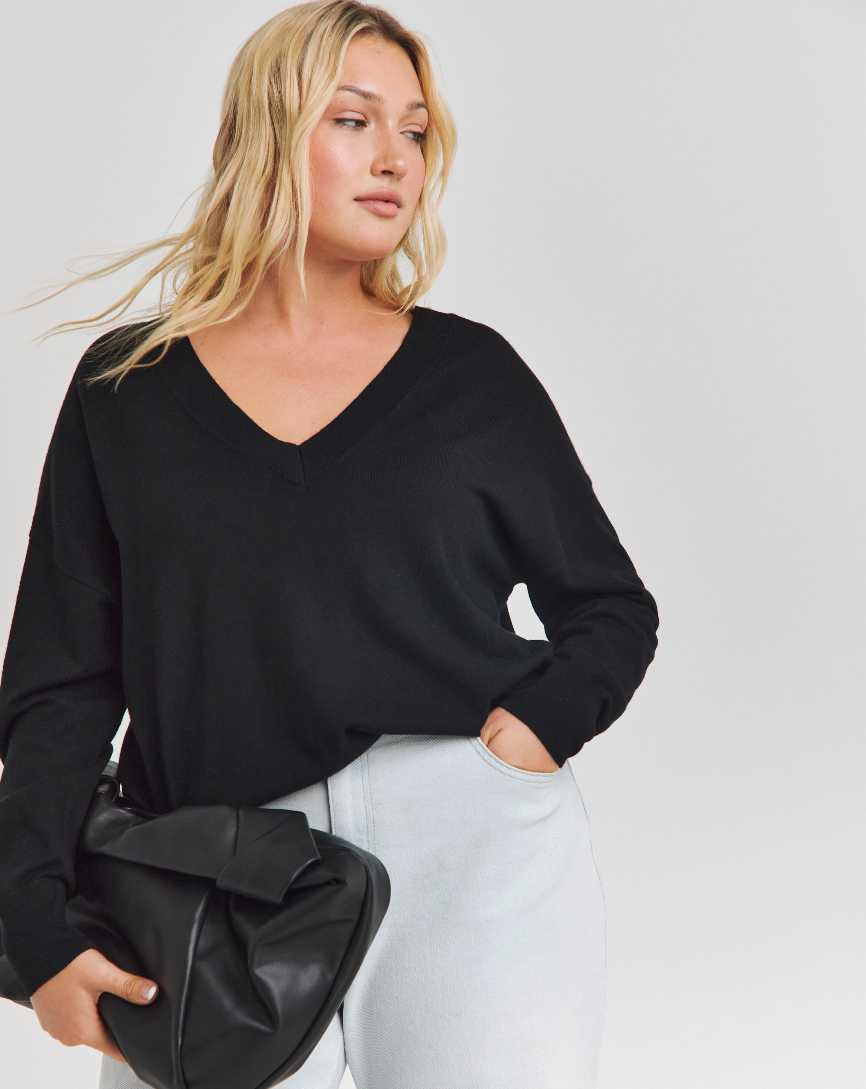 Black Slouchy V-Neck Tunic