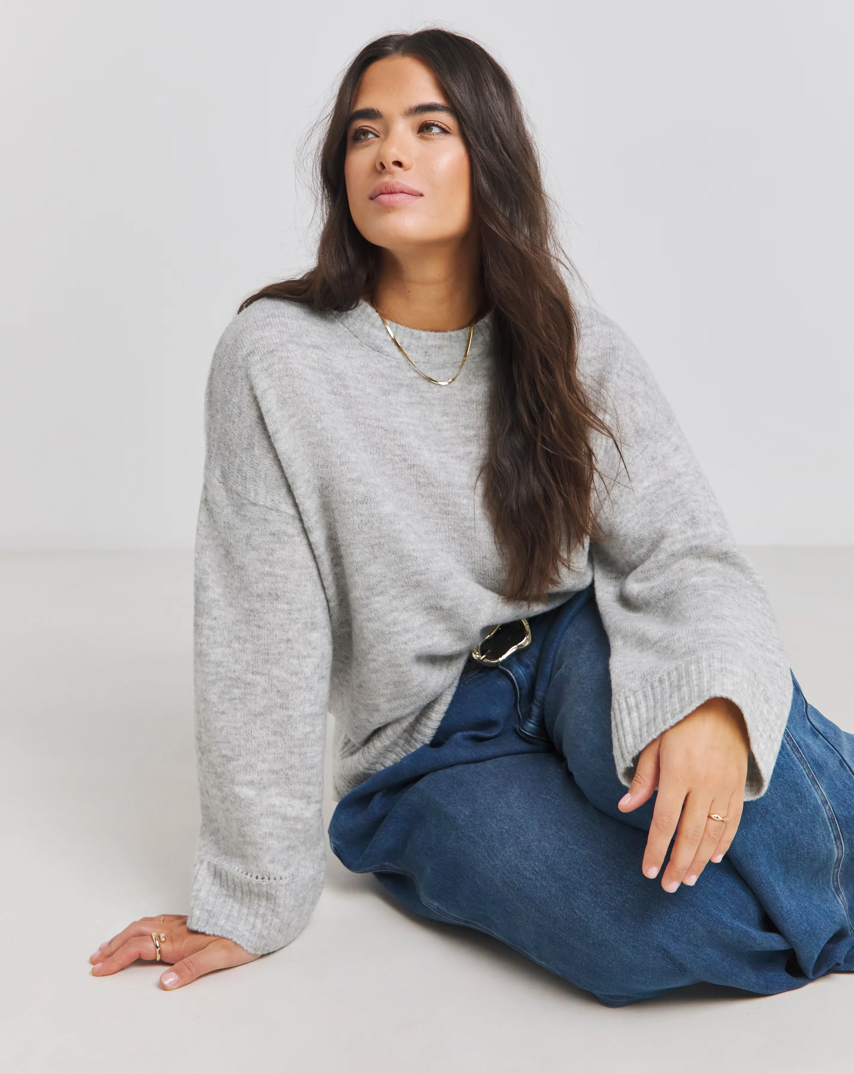 Simply Be Grey Crew Neck Knitted Jumper