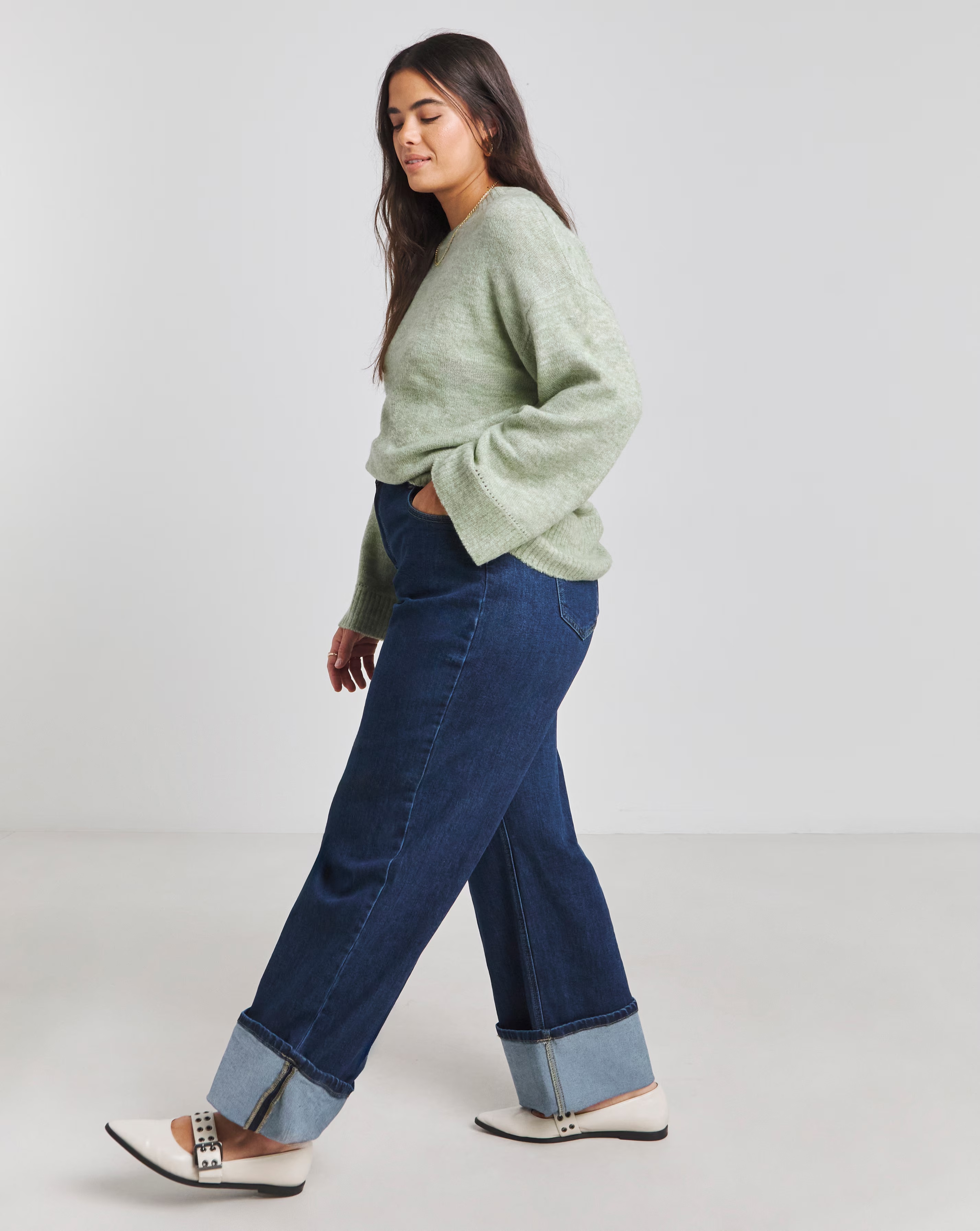 Simply Be Sage Crew Neck Knitted Jumper