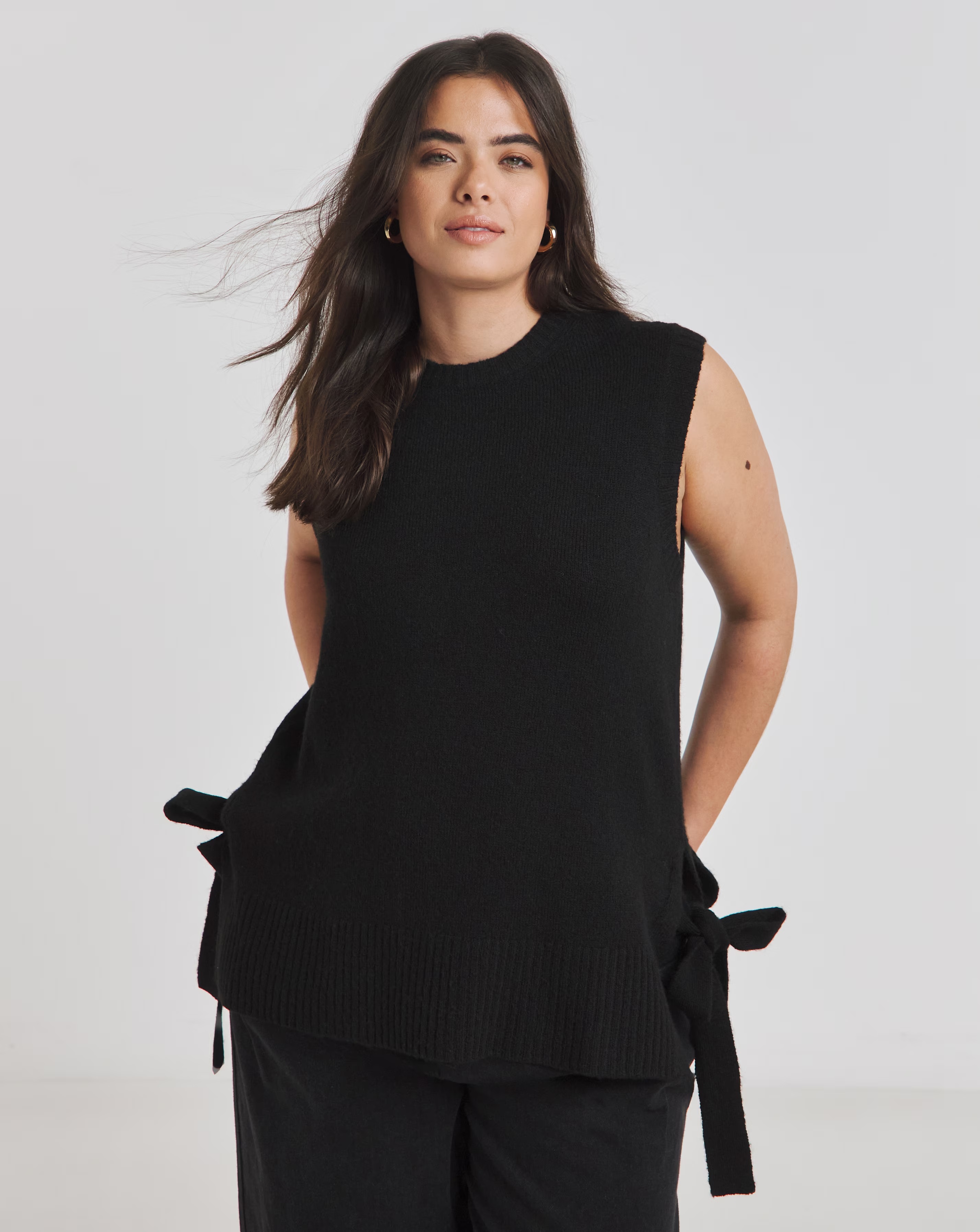 Black Tie Side Knitted Vest