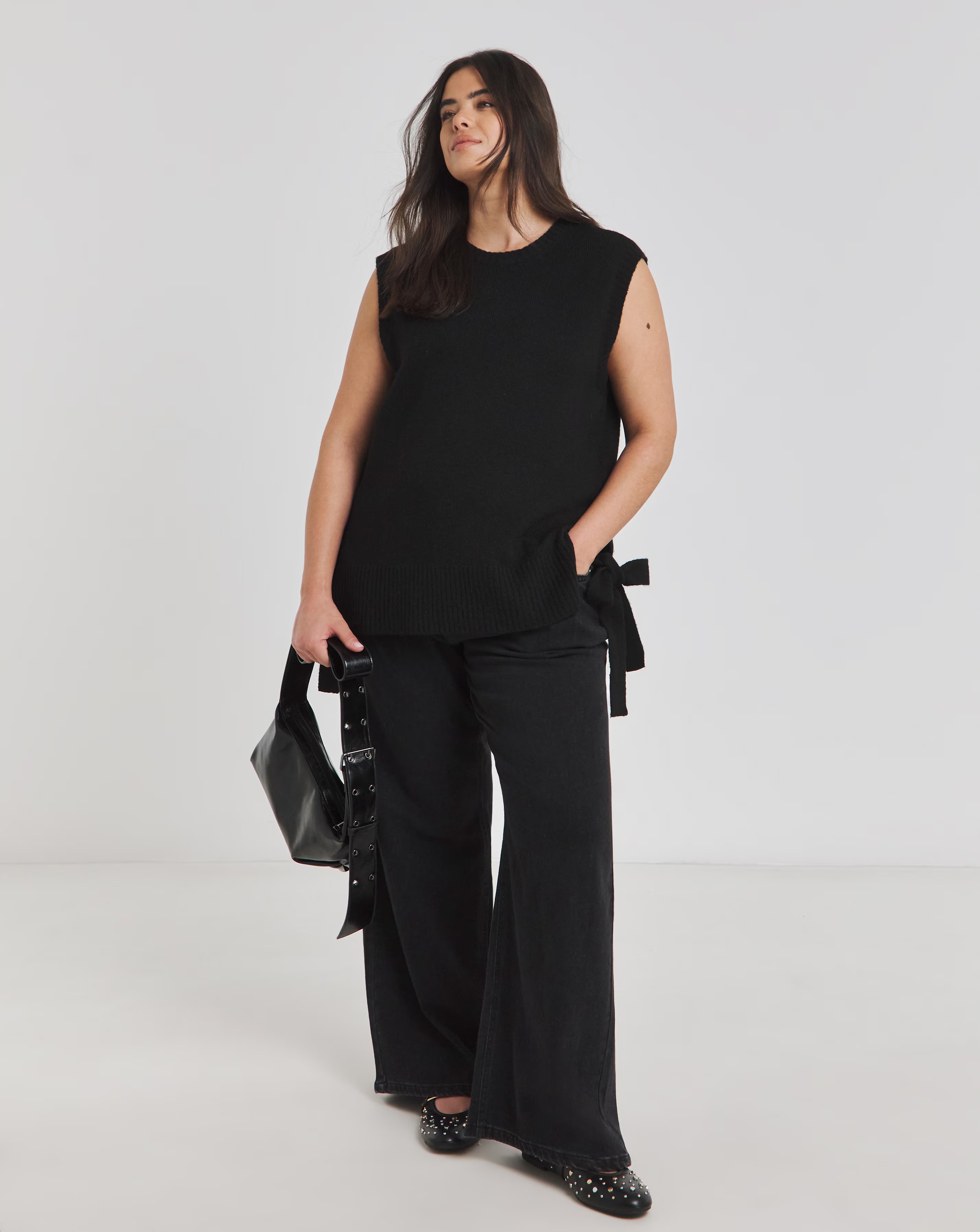 Black Tie Side Knitted Vest