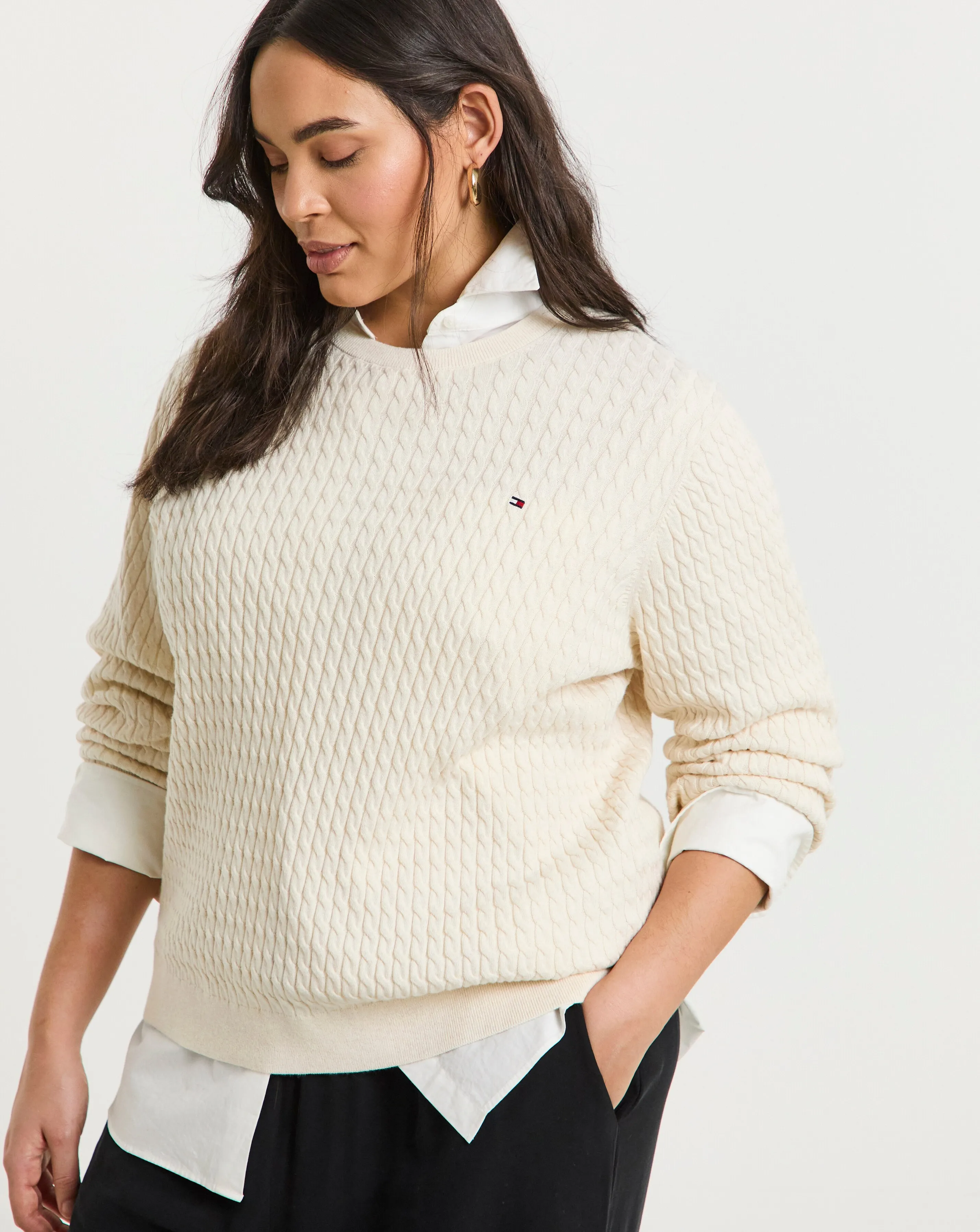 Tommy Hilfiger Cable Knit Crew Long Sleeve Sweater