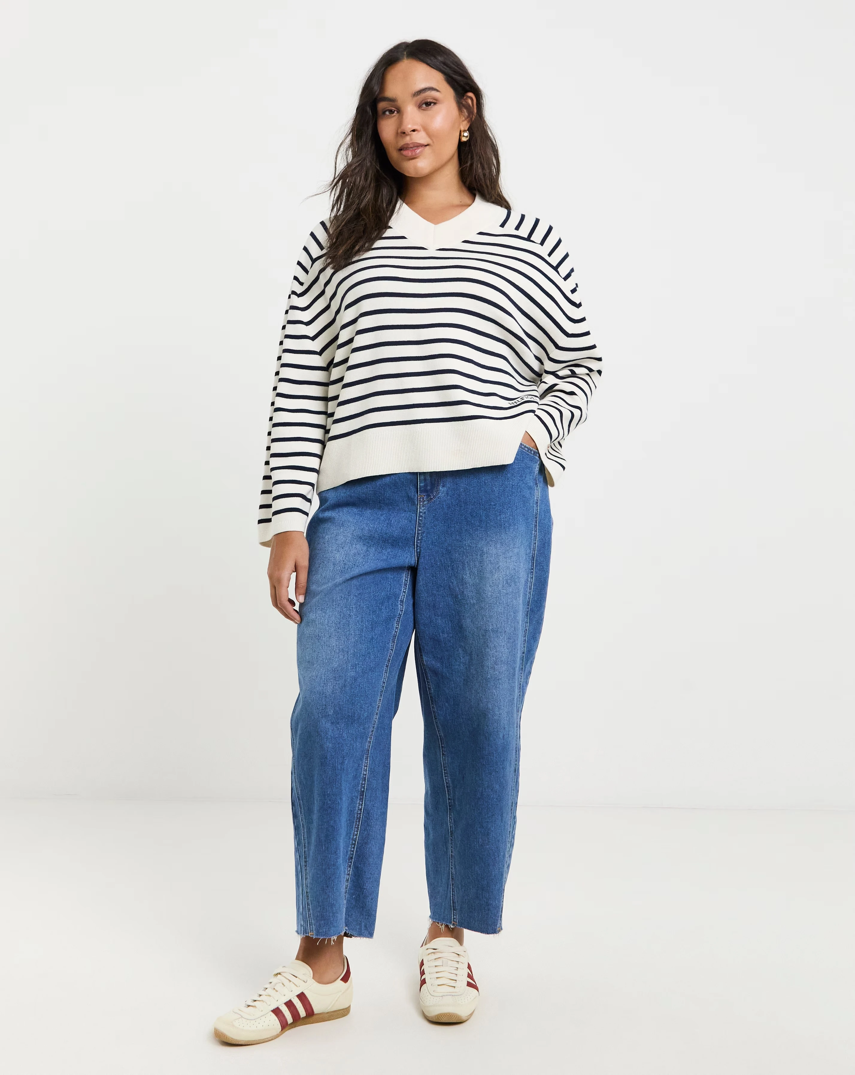 Tommy Hilfiger Mini Stripe V-Neck Long Sleeve Sweater
