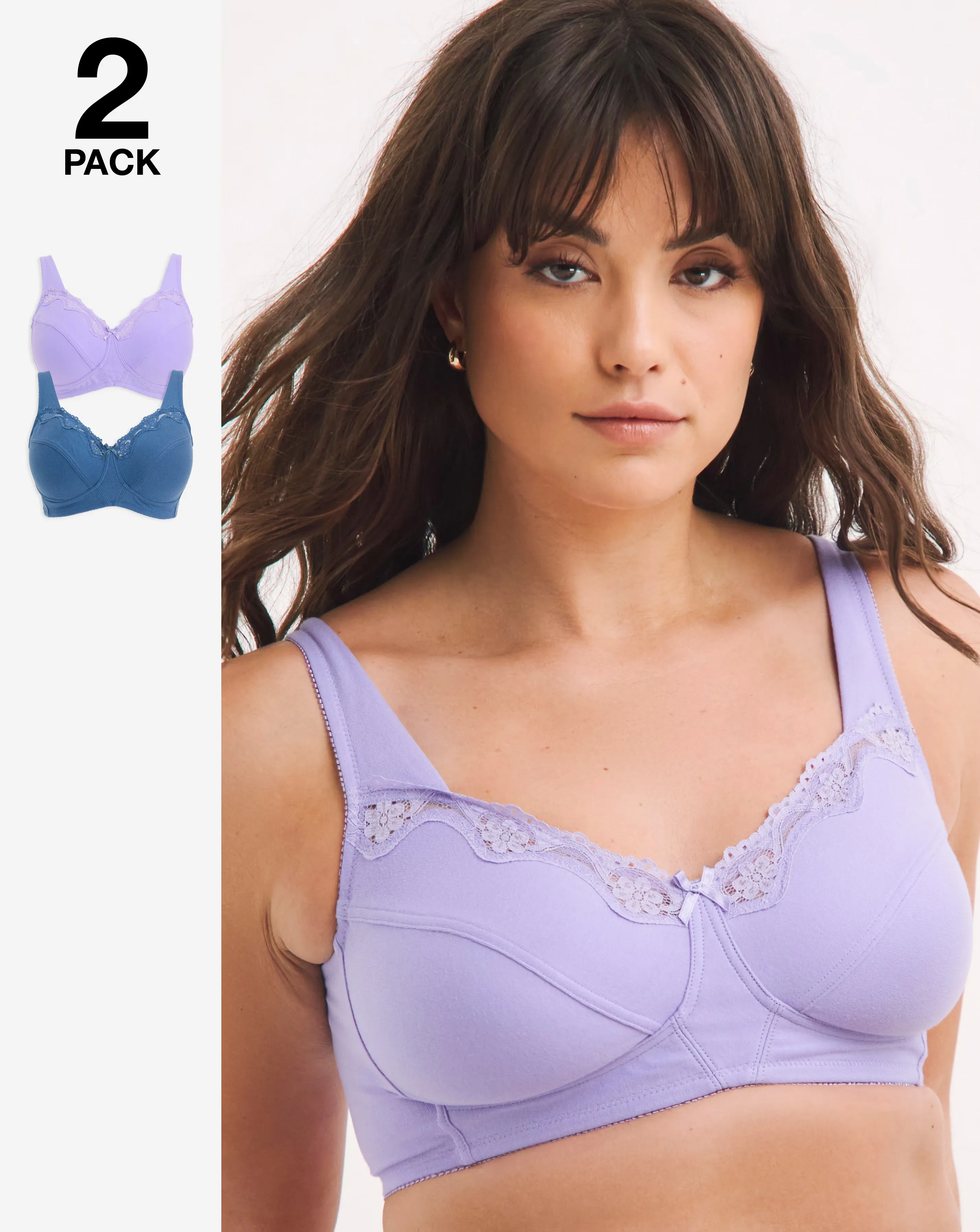 Pretty Secrets 2 Pack  Full Cup Non Wired Bras B-G Lavender/Denim