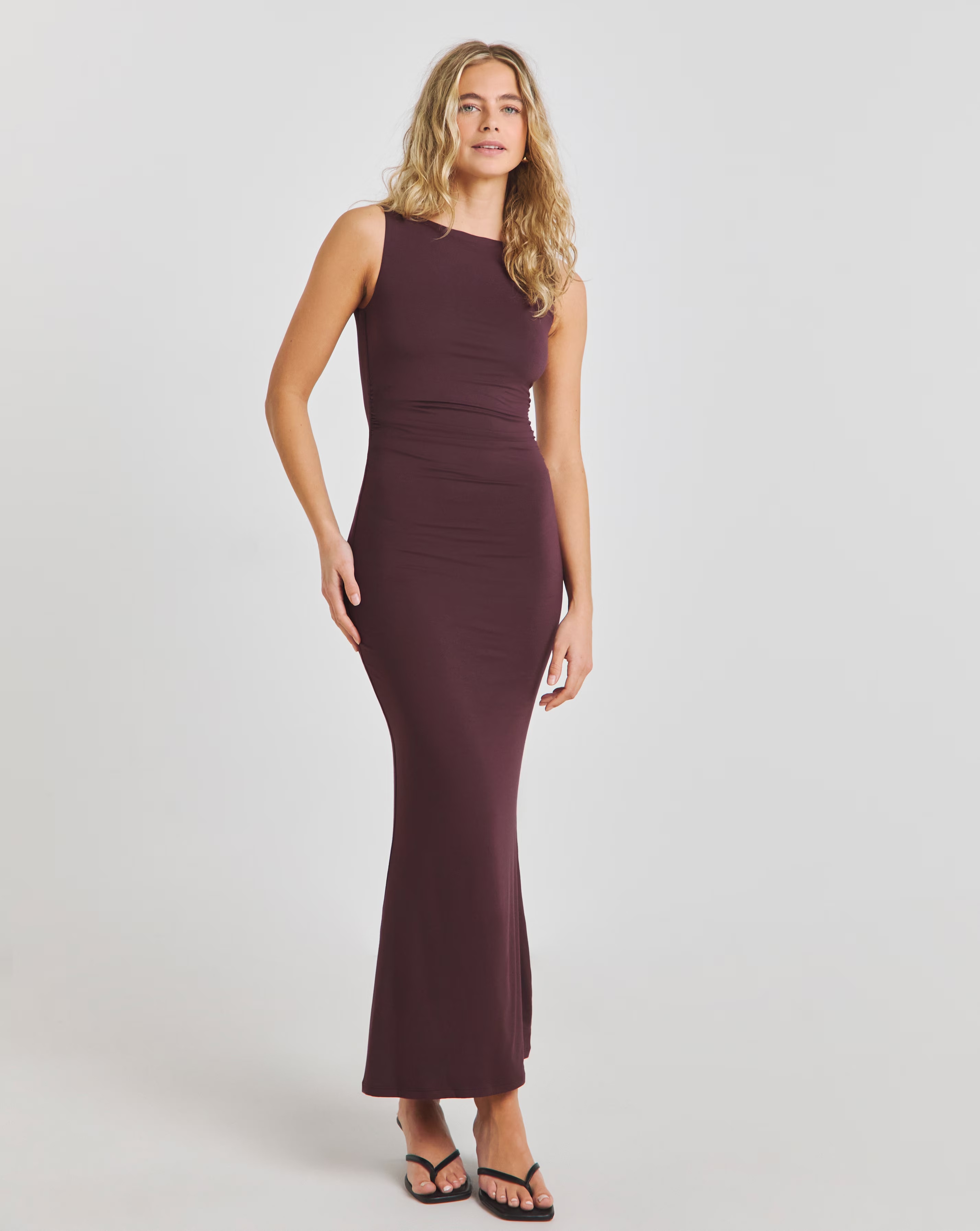 TALA 365 Ruched Side Boat Neck Maxi Dress