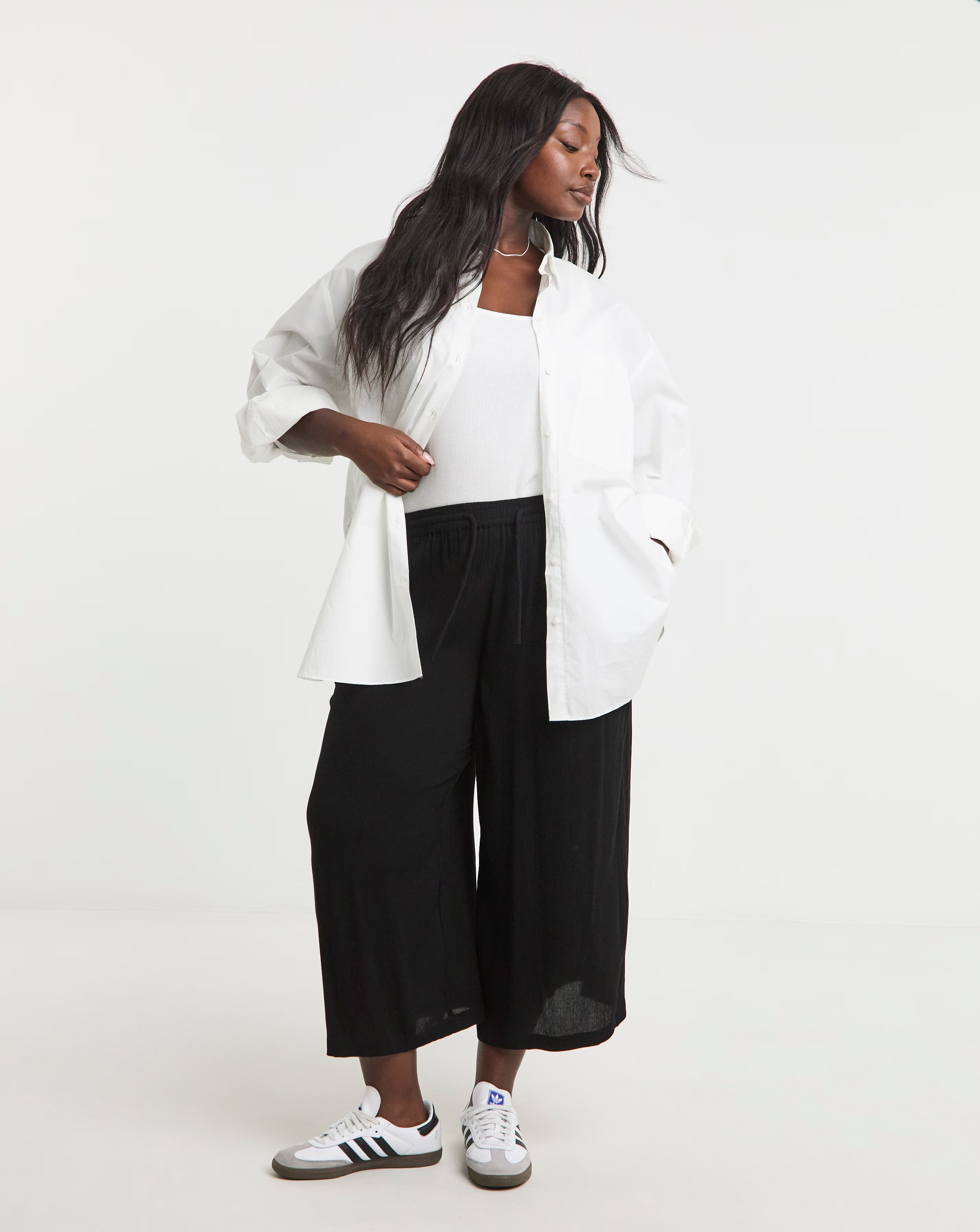 Simply Be Black Tie Waist Crinkle Culottes