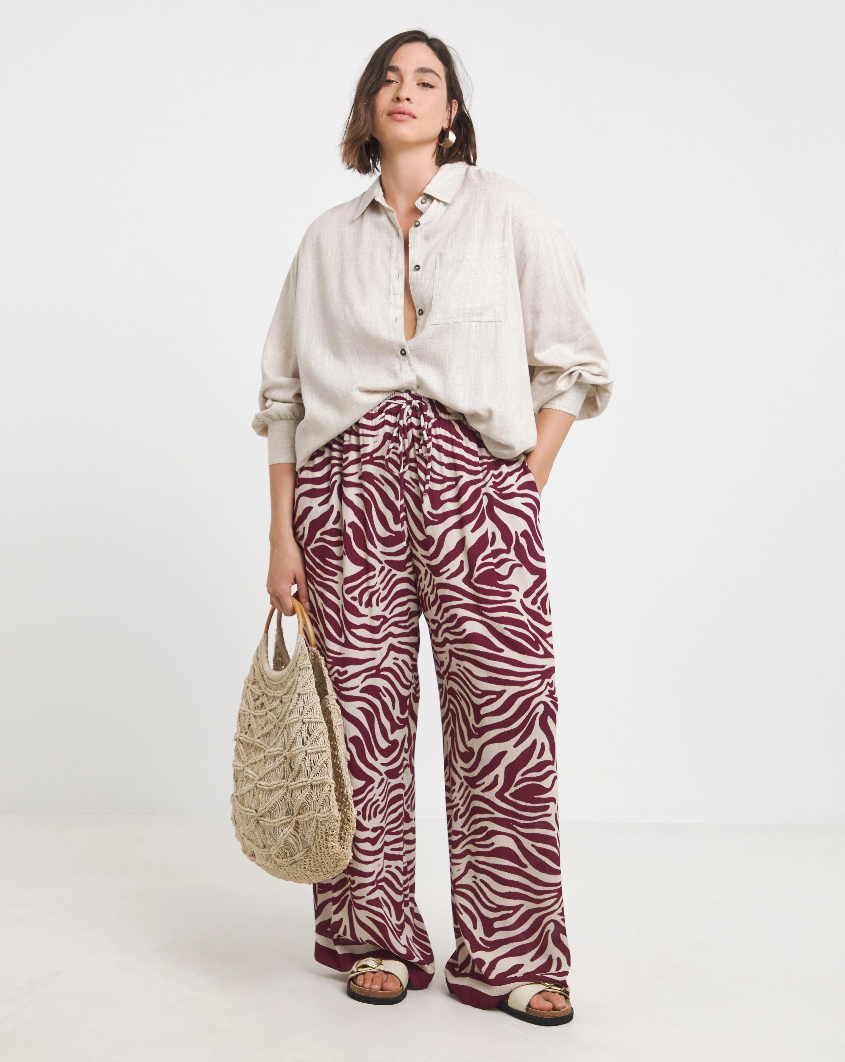 Simply Be Tie Waist Crinkle Wide Leg Trouser