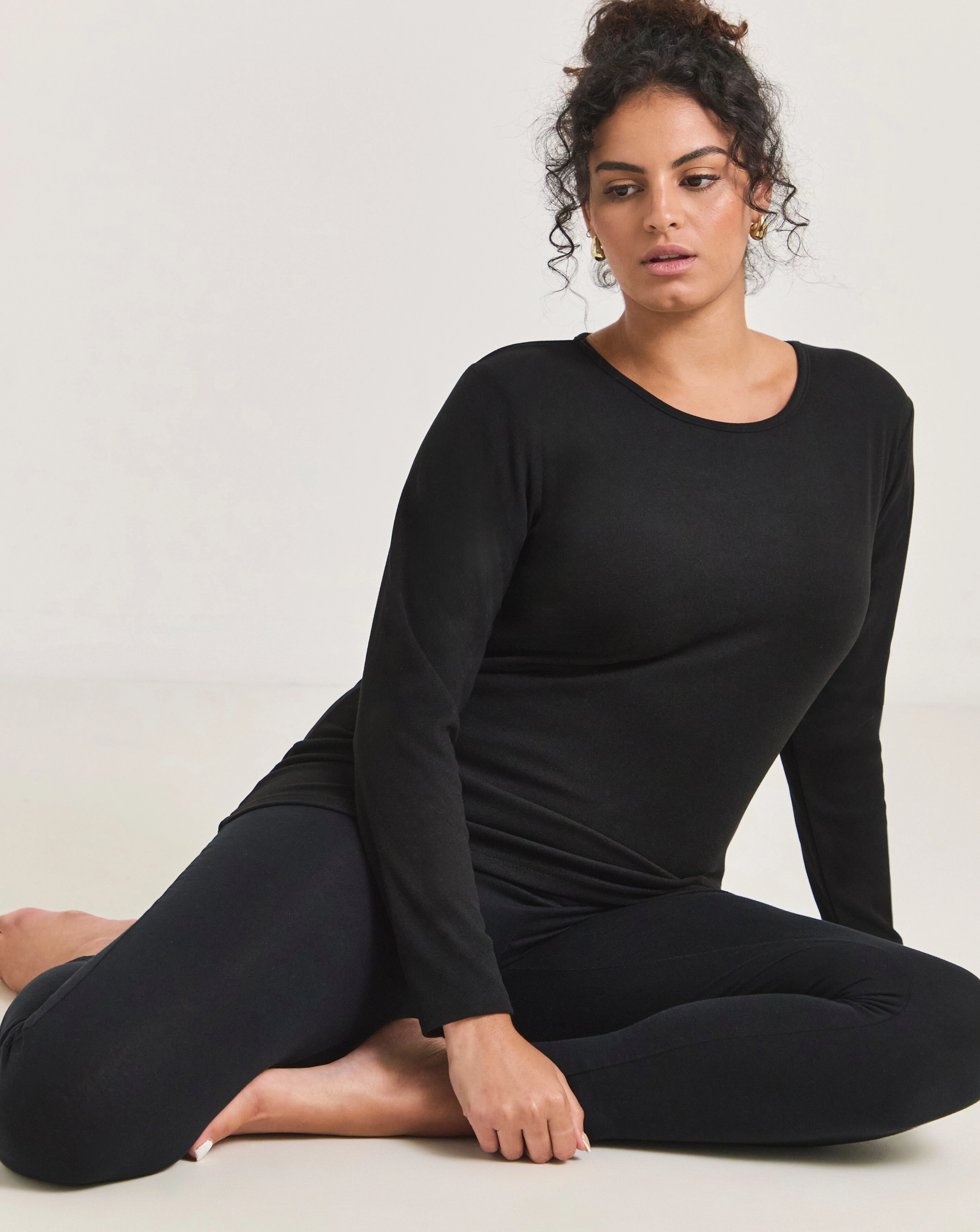 Pretty Secrets Thermal Brushed Fleece Long Sleeve Top -Black