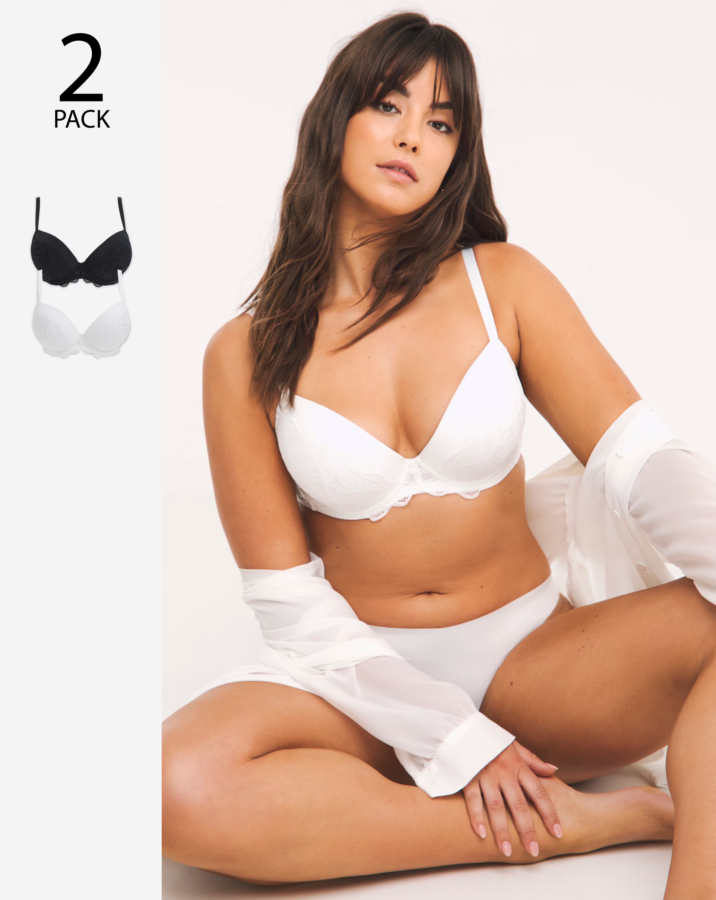 Pretty Secrets 2 Pack Moulded Boosting Plunge Bras B-F Black/White
