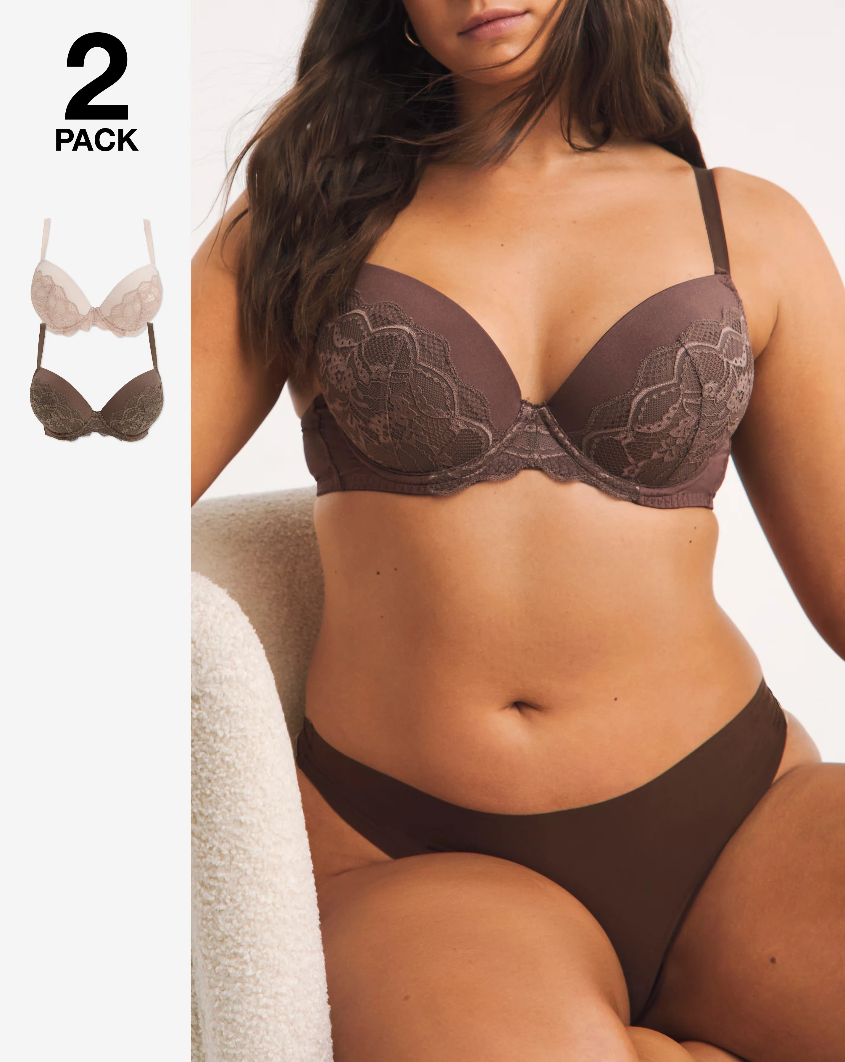 Pretty Secrets 2 Pack Moulded Lifting Plunge Bras B-F - Chocolate/Latte 1 10816-pretty-secrets-2-pack-moulded-lifting-plunge-bras-b-f-chocolate-latte-1.webp