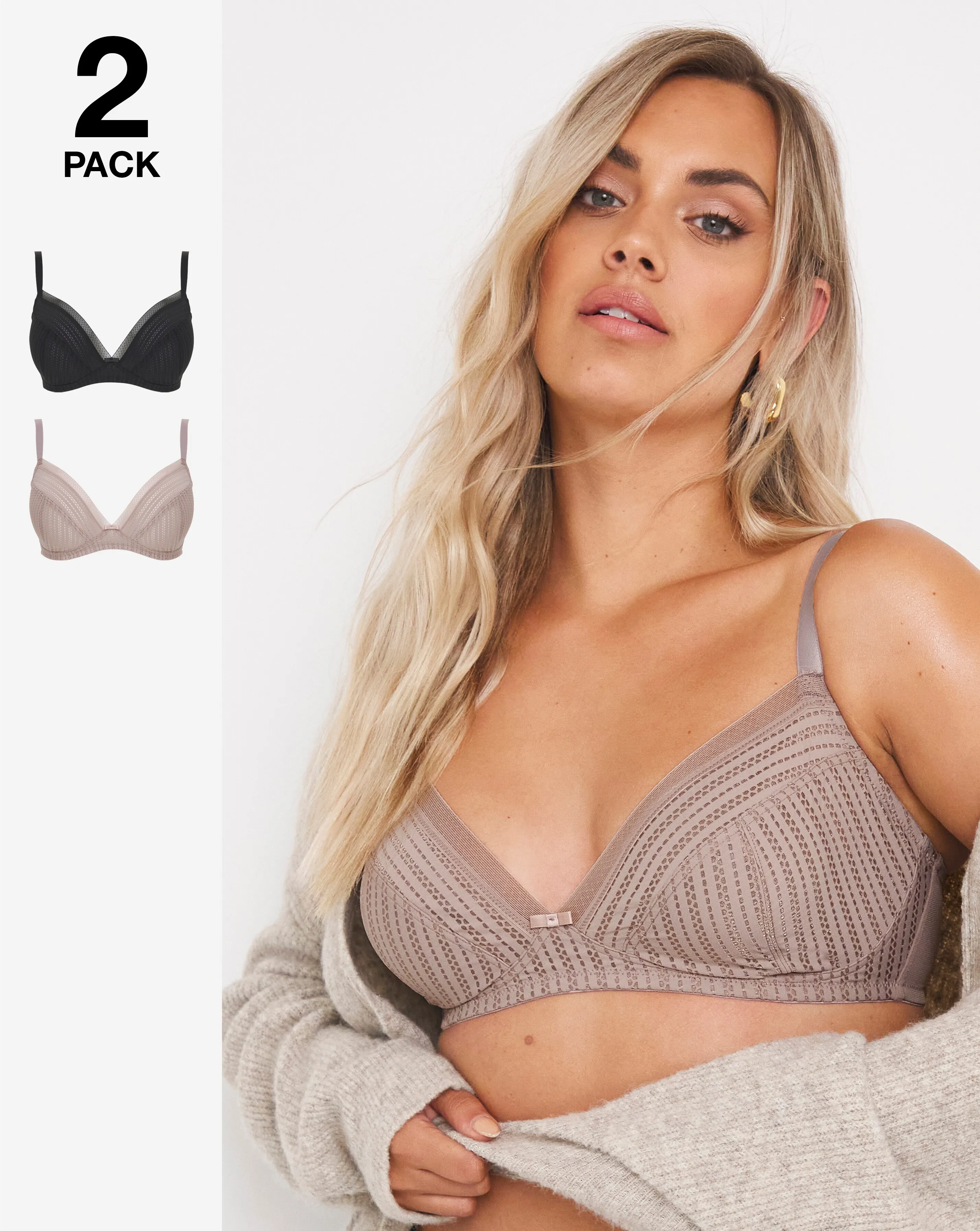 Pretty Secrets 2 Pack Mollie Everyday Stripe Non Wired Bras B-F