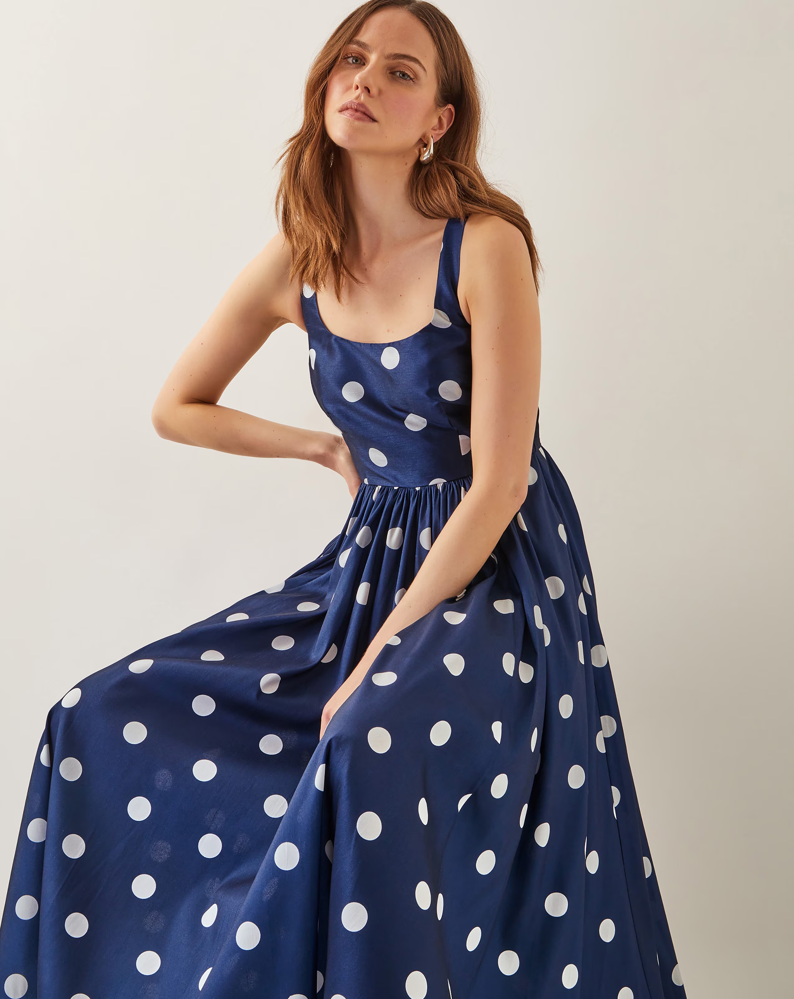 Monsoon Sicily Polka Dot Fit & Flare Midi Dress