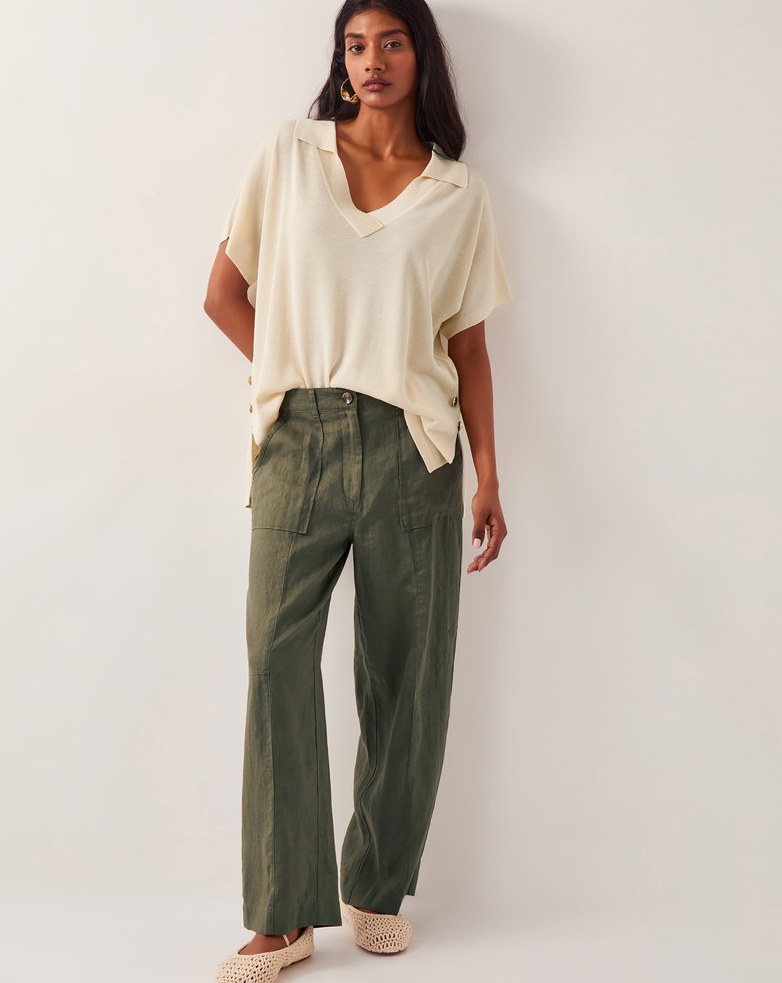 Monsoon Jolie Short Wide Leg Linen Trousers