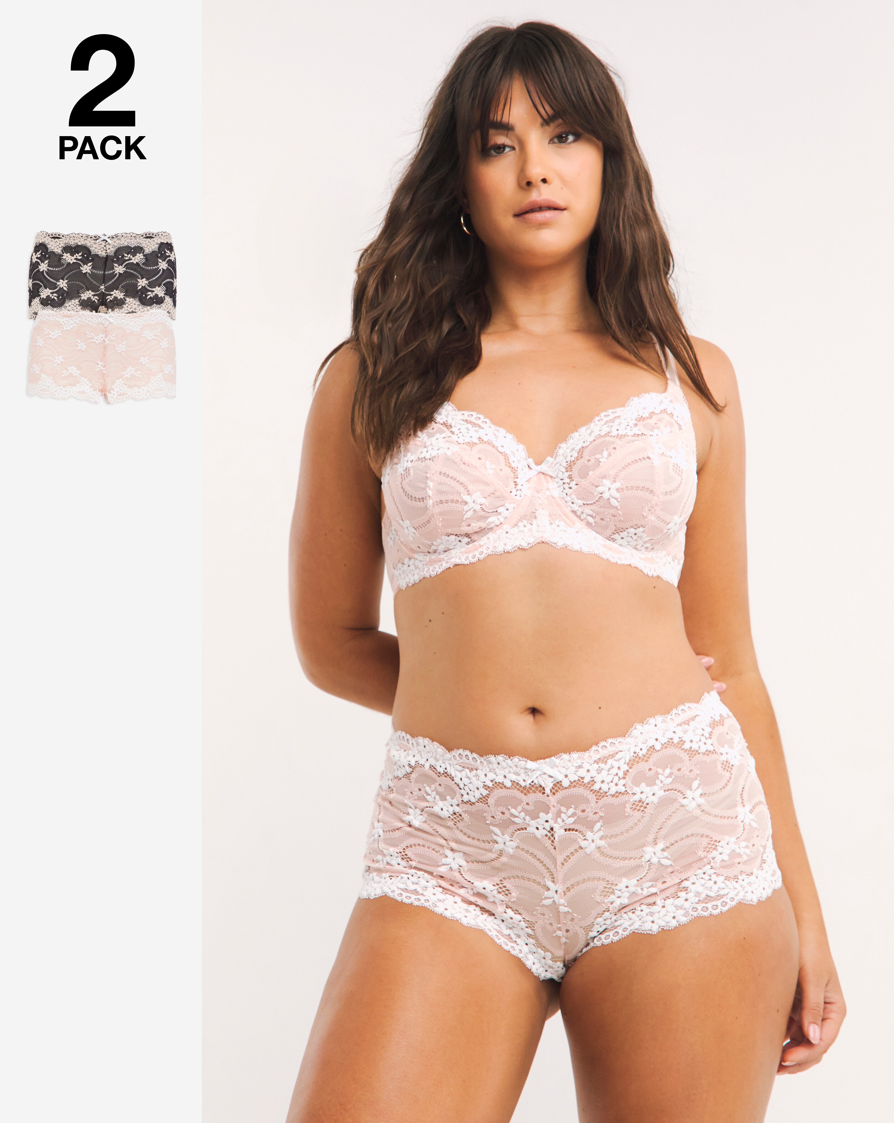 Pretty Secrets (2 Pack) Grace Lace Short Briefs Black/Pink