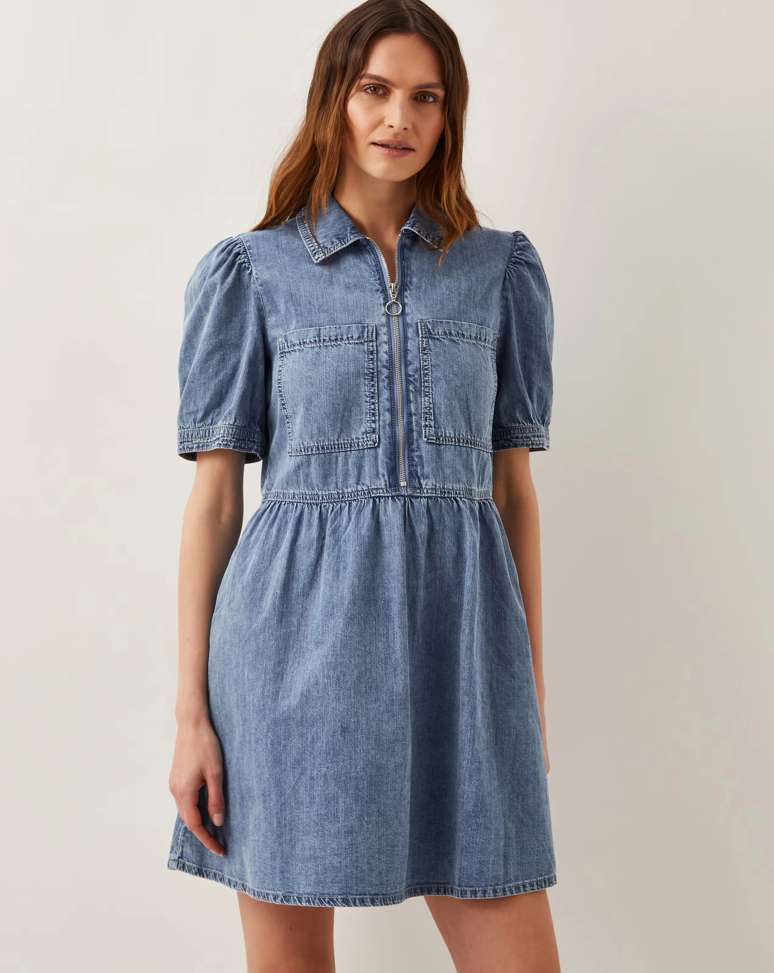 Monsoon Adeena Zip Denim Mini Dress
