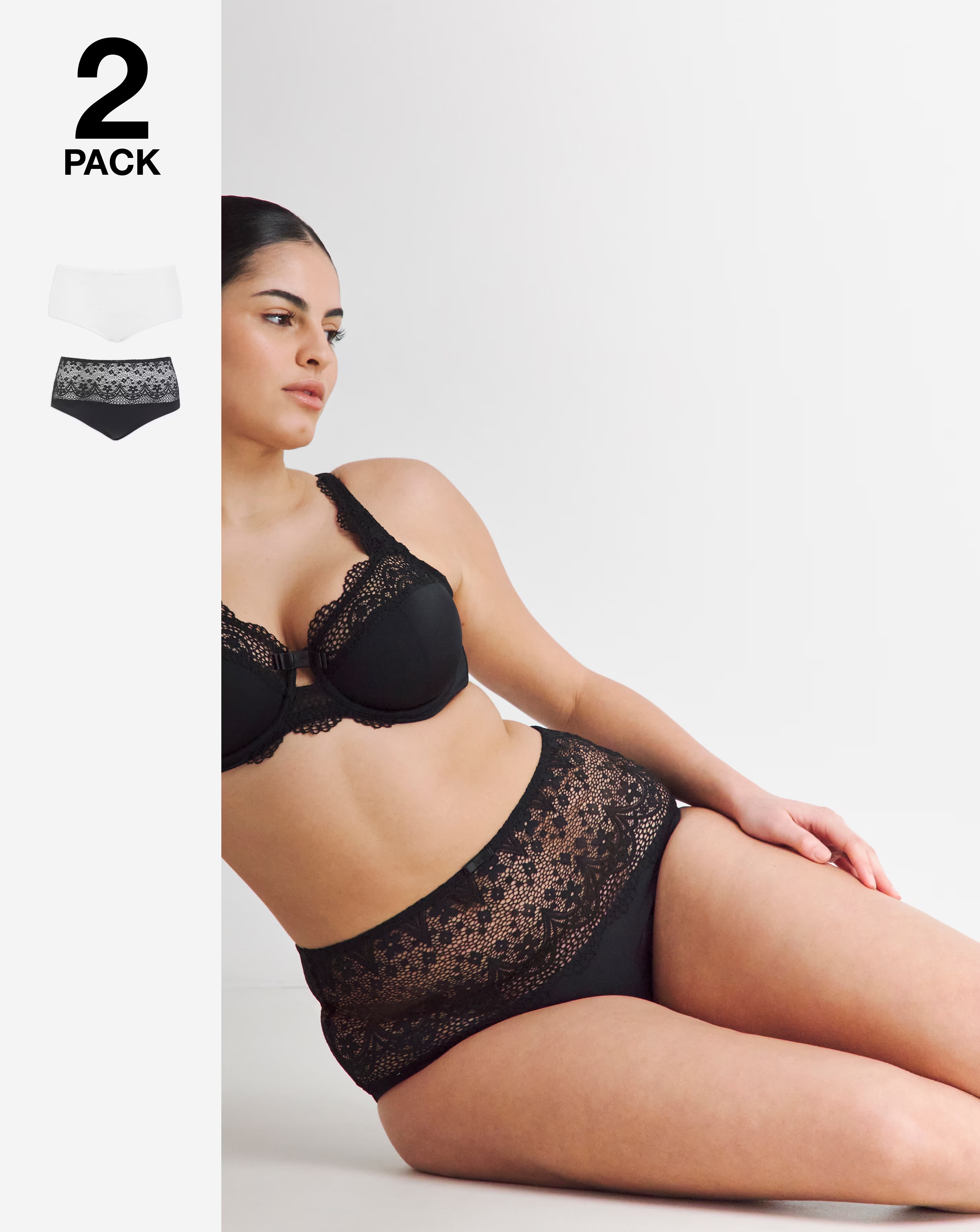 Pretty Secrets (2 Pack) Lottie Lace Full Brief Knickers Black/White