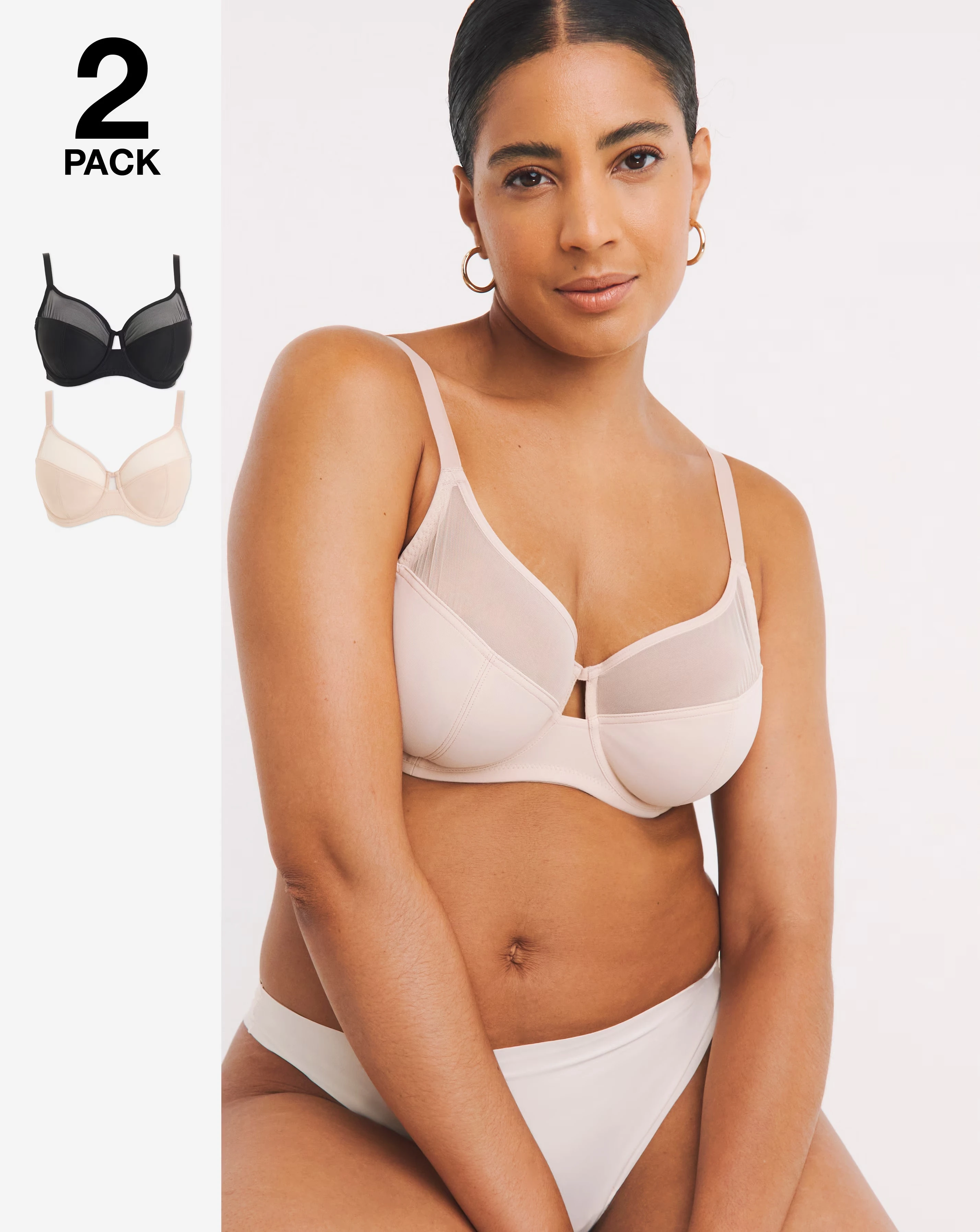 Pretty Secrets 2 Pack Maisie Mesh Minimiser Bras D-J  - Black/Almond