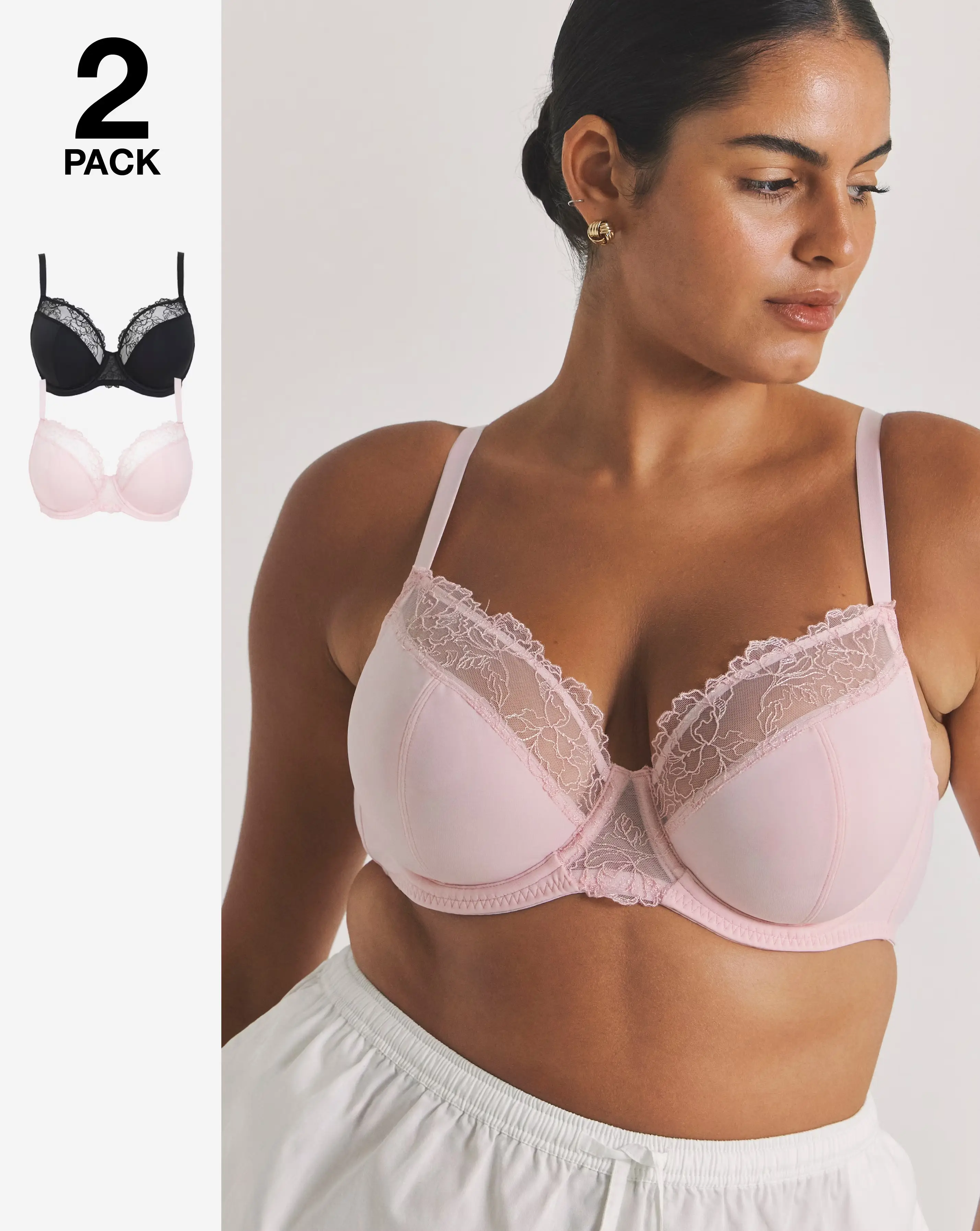 Pretty Secrets 2 Pack Rosalie Wired Full Cup Bras B-G Black/Pink