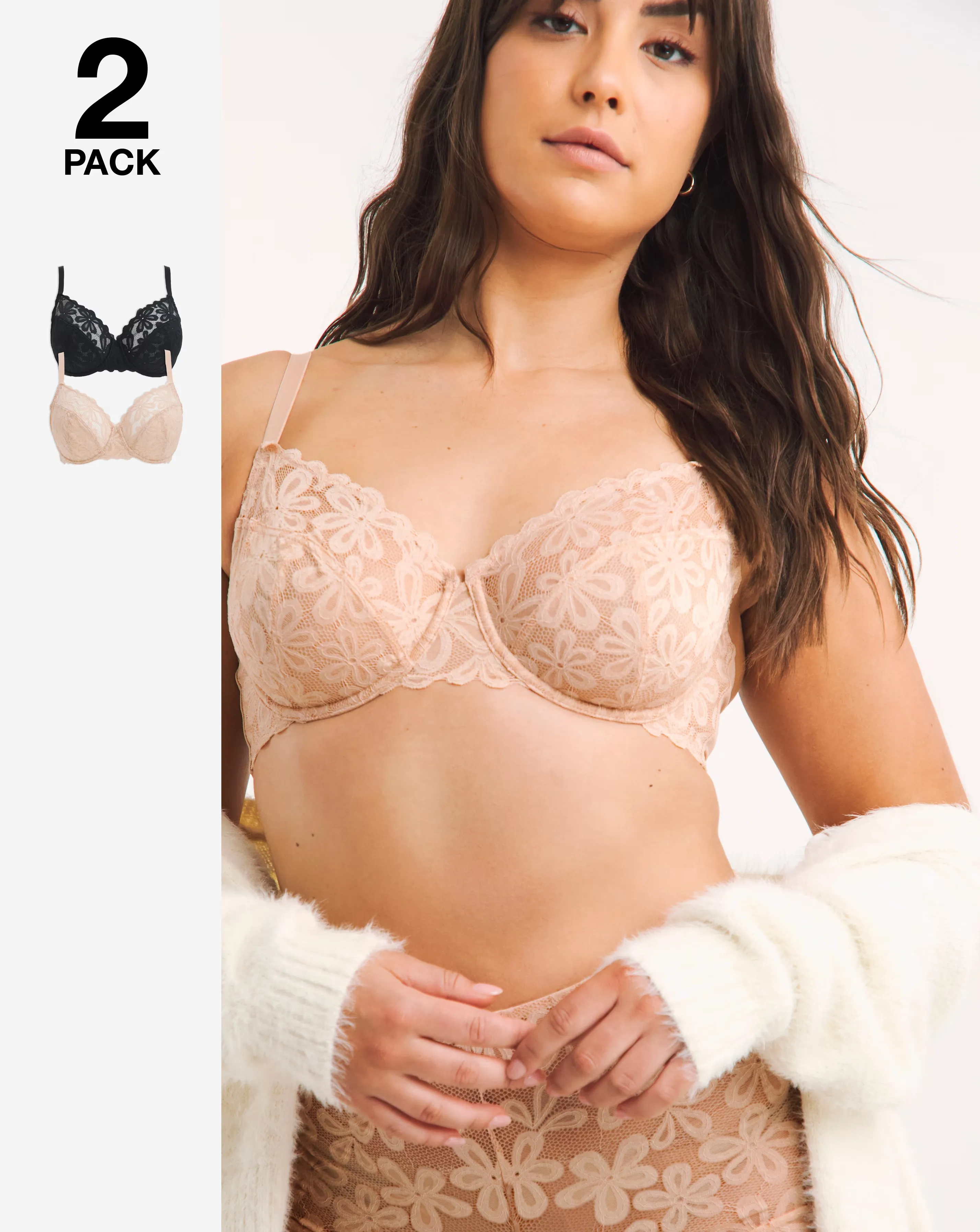 Pretty Secrets (2 Pack) Daisy Lace Full Cup Bras (B-G) Black/Almond 1 11403-pretty-secrets-2-pack-daisy-lace-full-cup-bras-b-g-black-almond-1.webp
