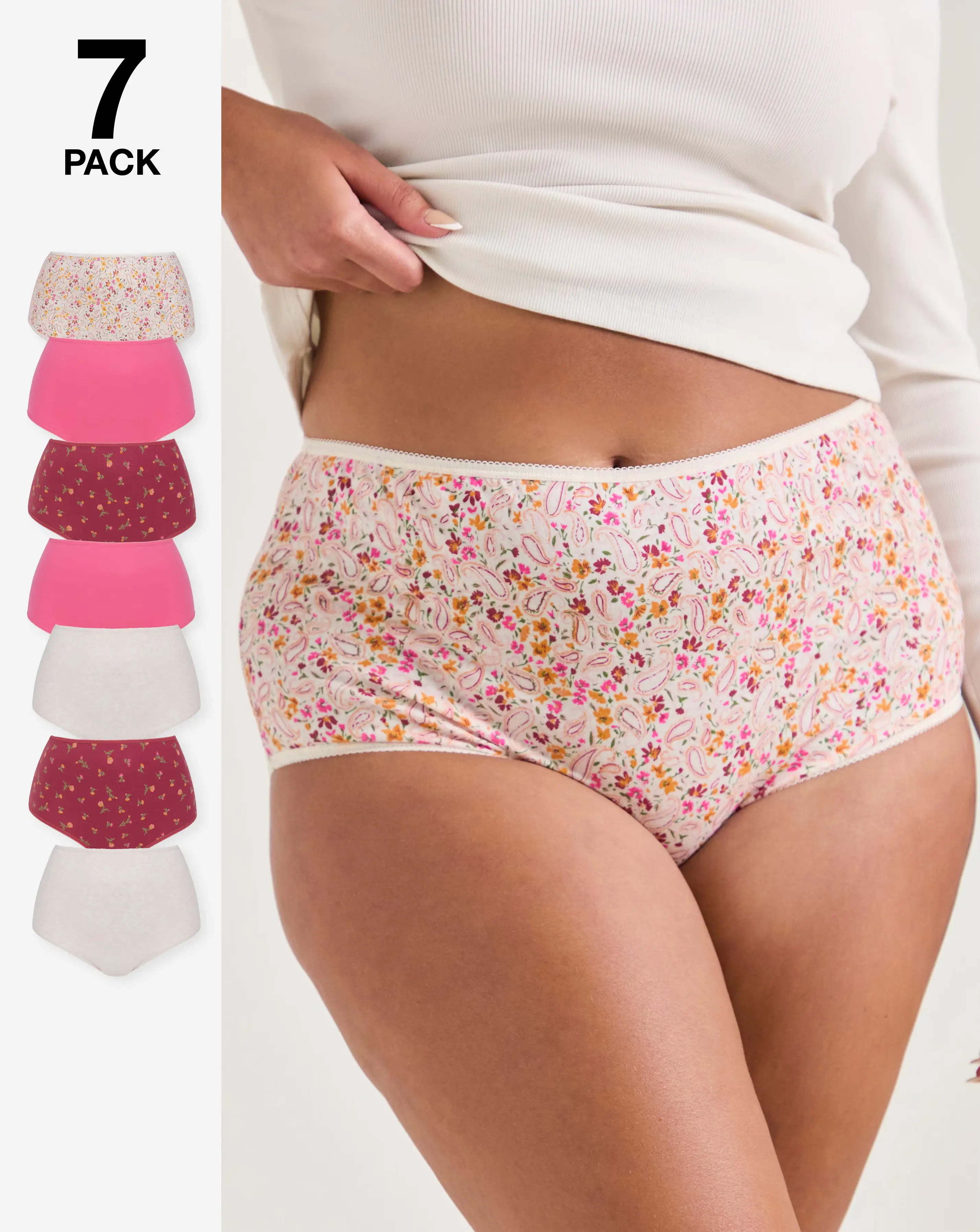 Pretty Secrets (7 Pack) Cotton Full Fit Brief Knickers Paisley