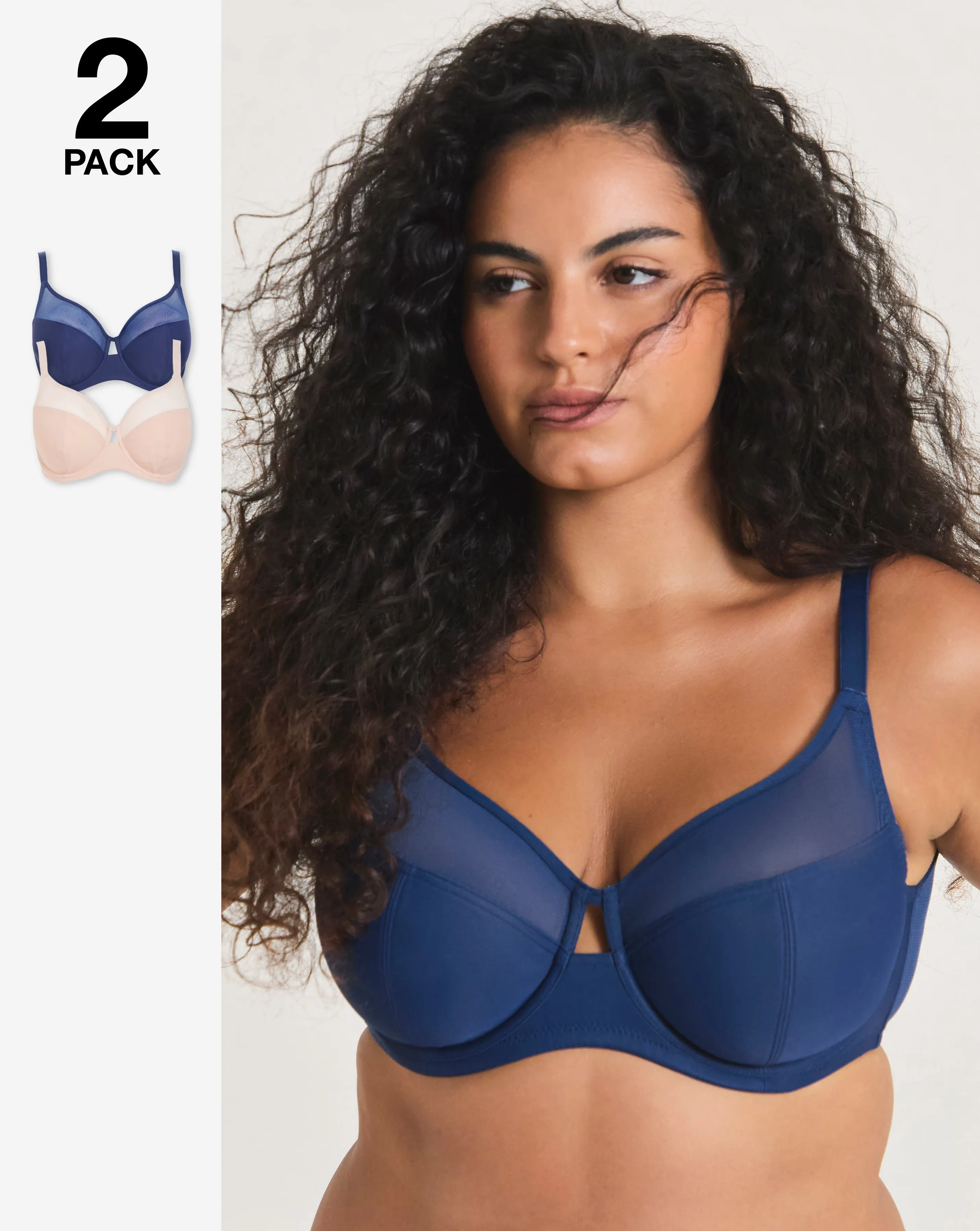 Pretty Secrets 2 Pack Maisie Mesh Minimiser Bras D-H Navy/Cream