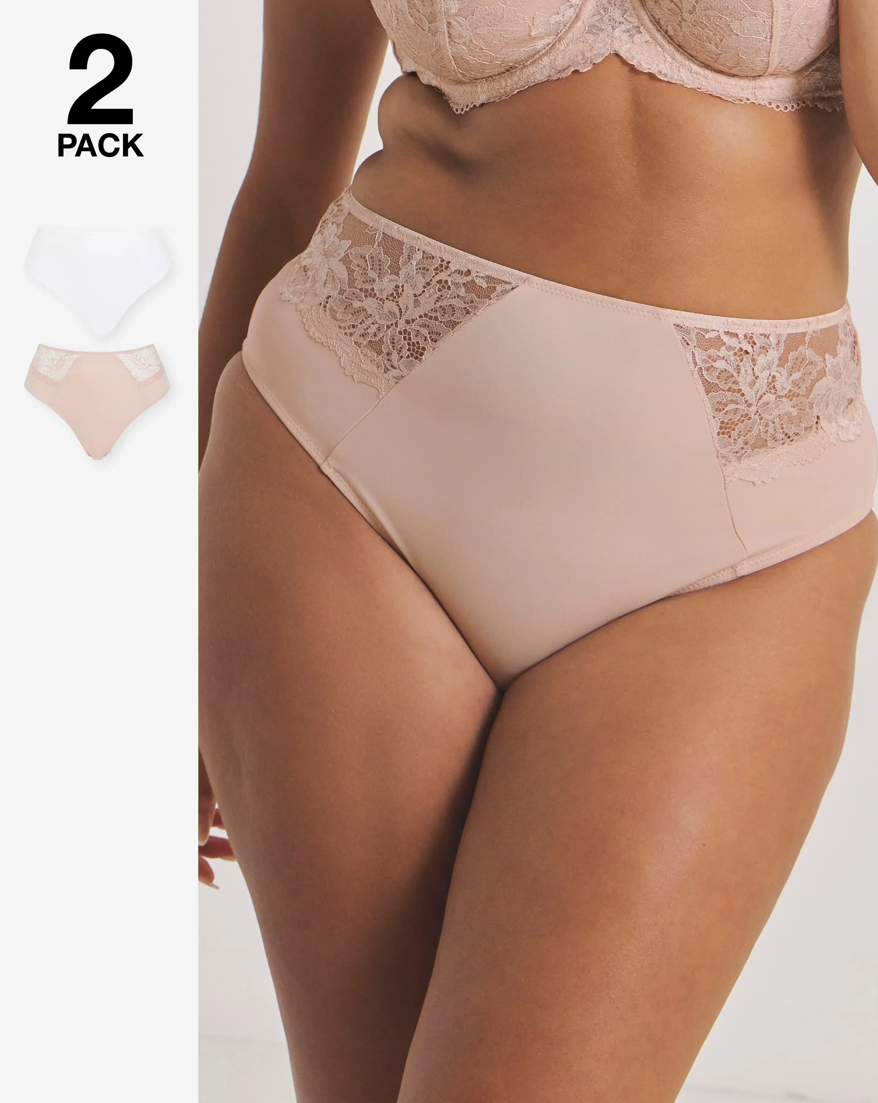 Pretty Secrets (2 Pack) New Ella Full Brief Knickers Blush/White
