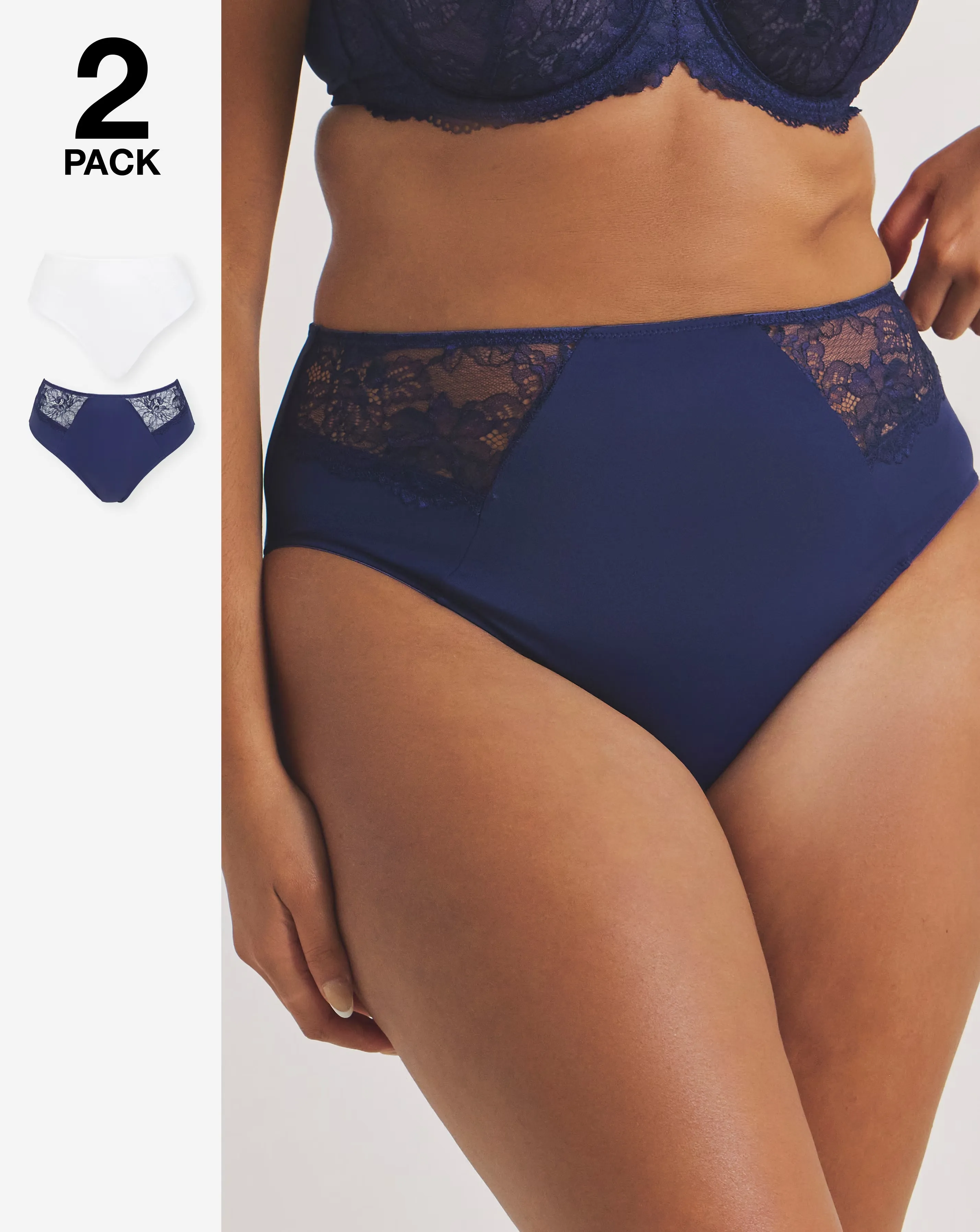 Pretty Secrets New Ella 2 Pack Full Brief Knickers Navy/White