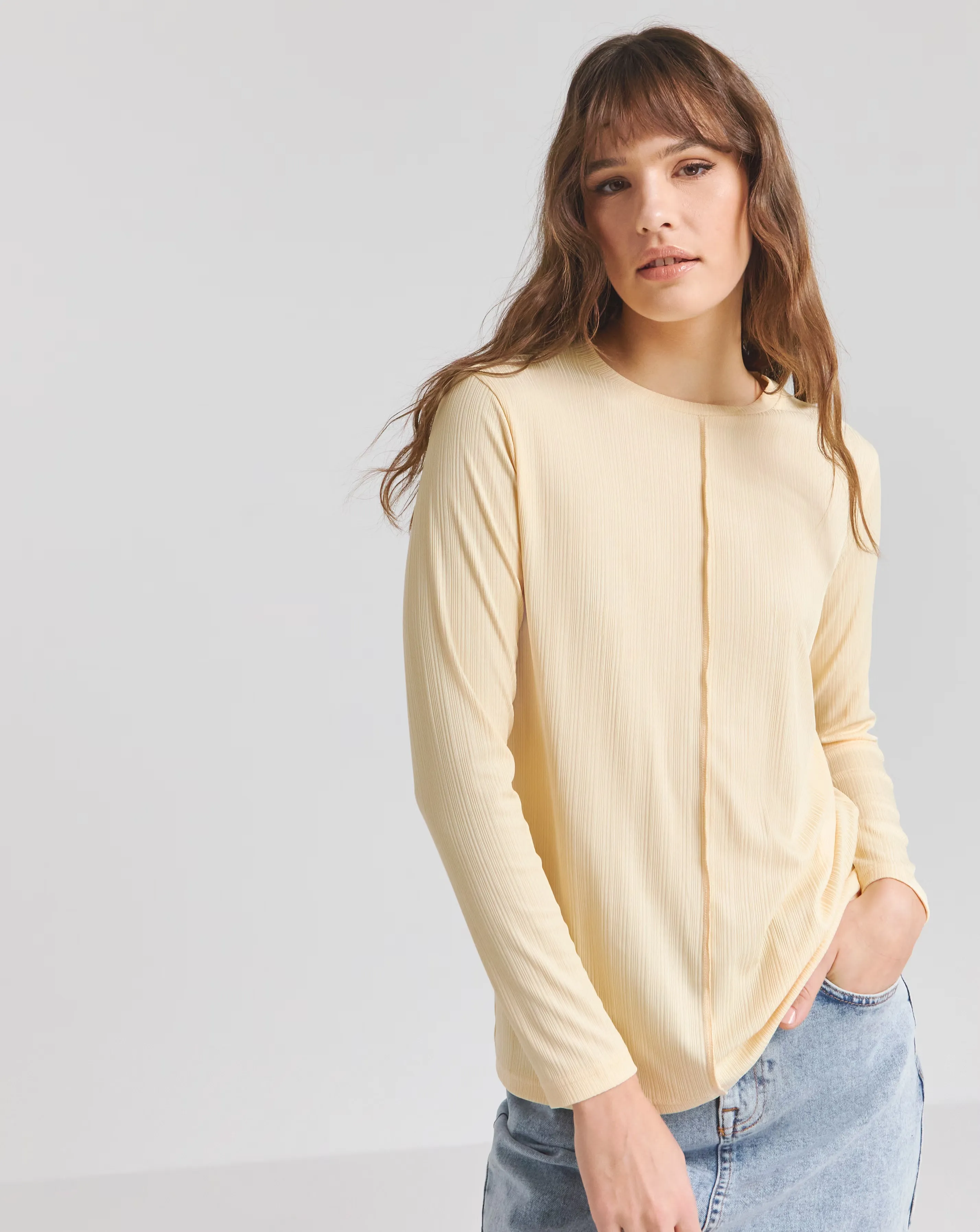 Simply Be Buttermilk Exposed Seam Rib Top