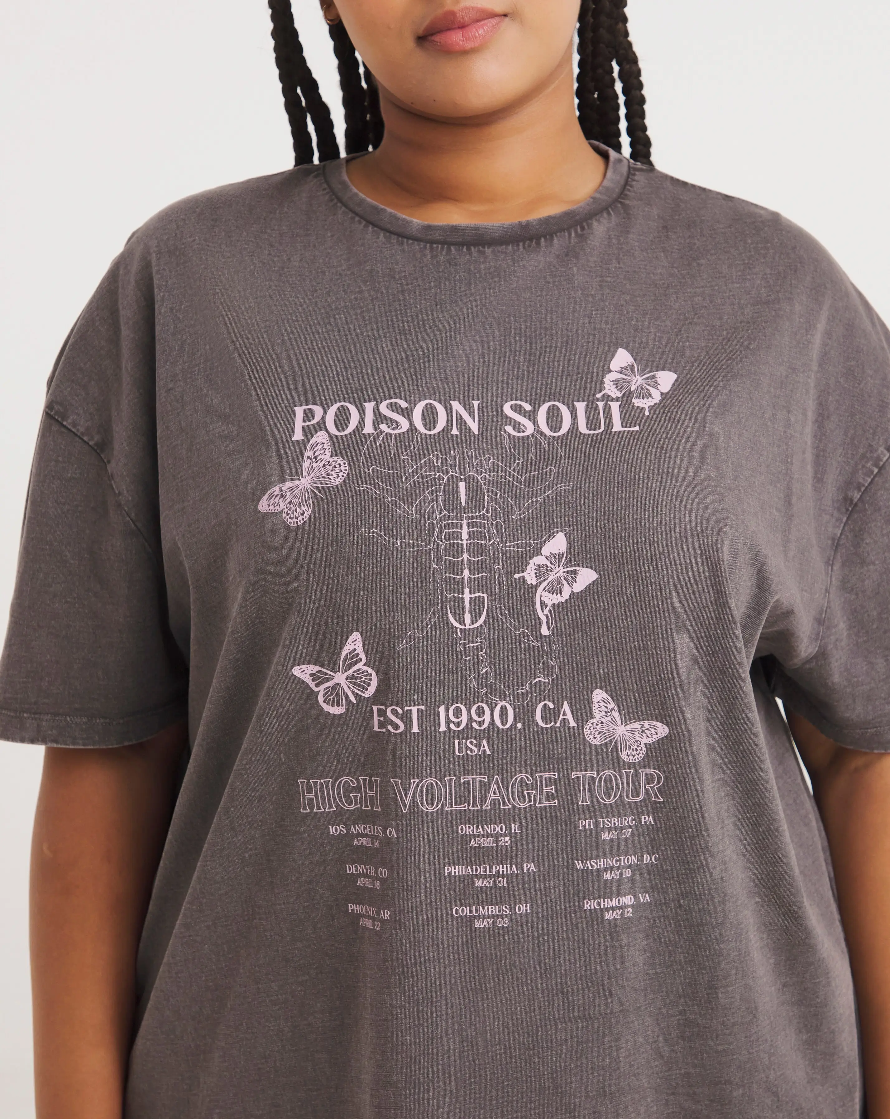 Acid Wash Poison Soul Slogan Oversized Tee