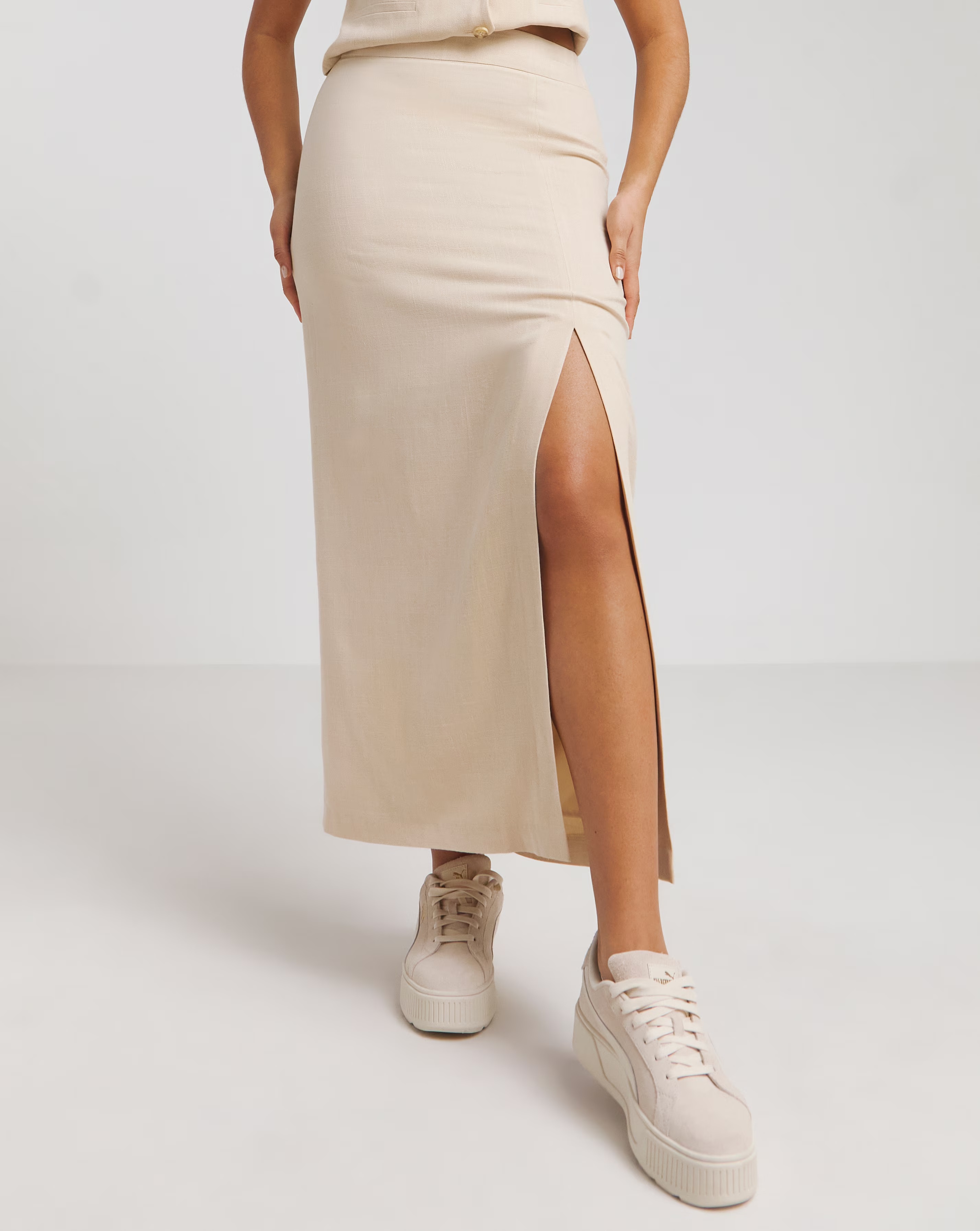 Simply Be Stone Linen Tailored Maxi Skirt