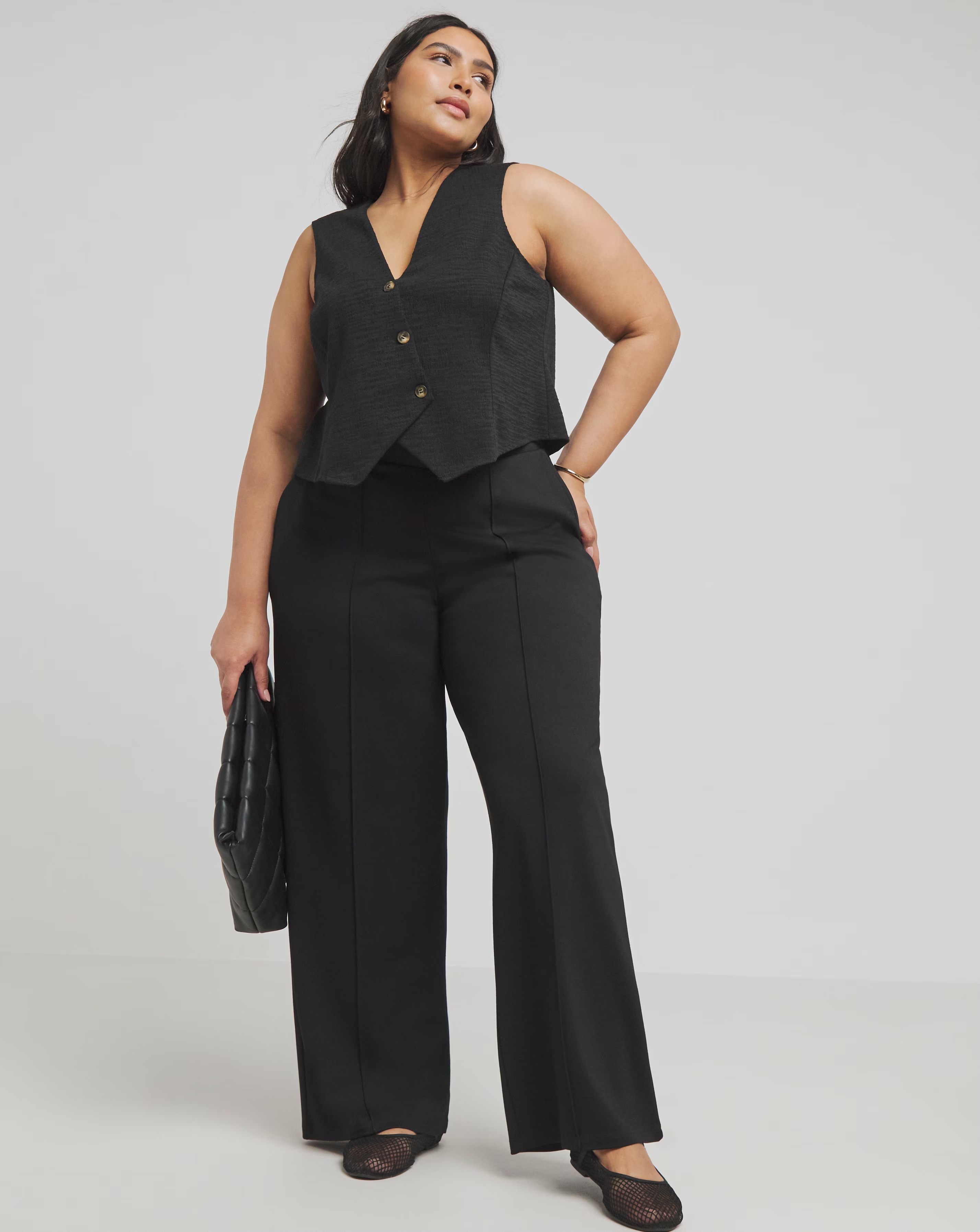 Simply Be Black Ponte Wide Leg Trousers
