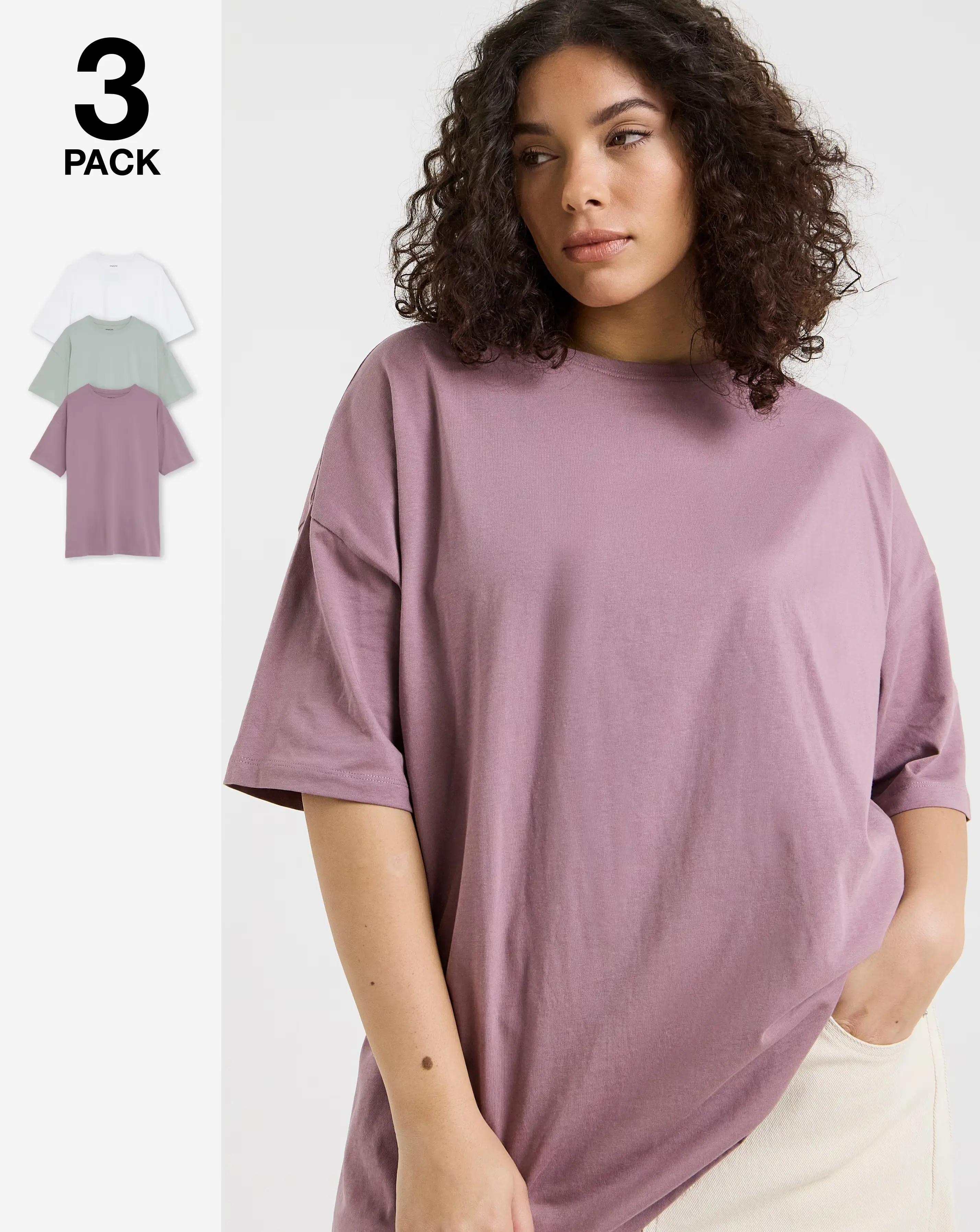 White, Sage & Rose 3 Pack Pure Cotton Boyfriend T-Shirts