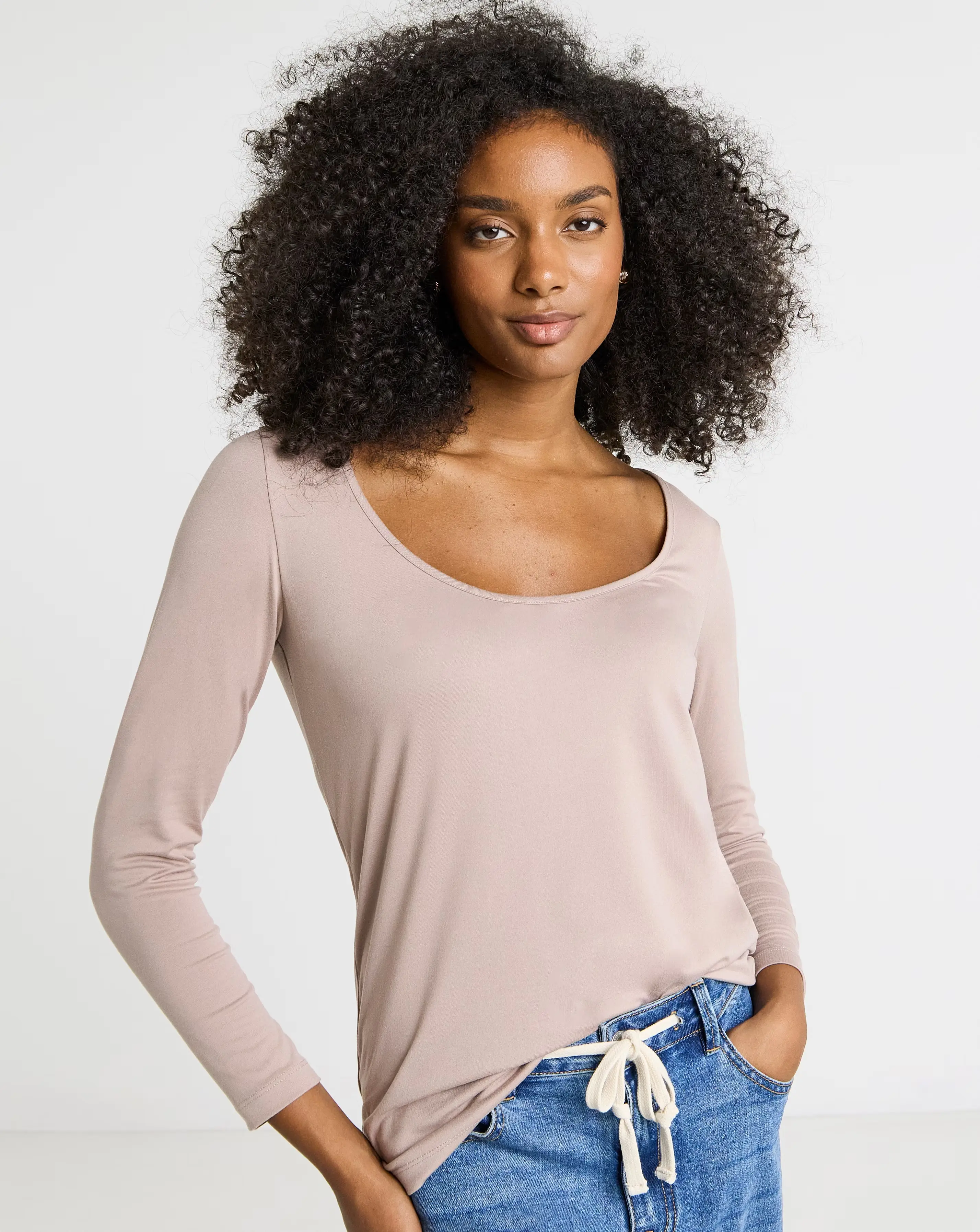 Mocha Supersoft Scoop Neck Top