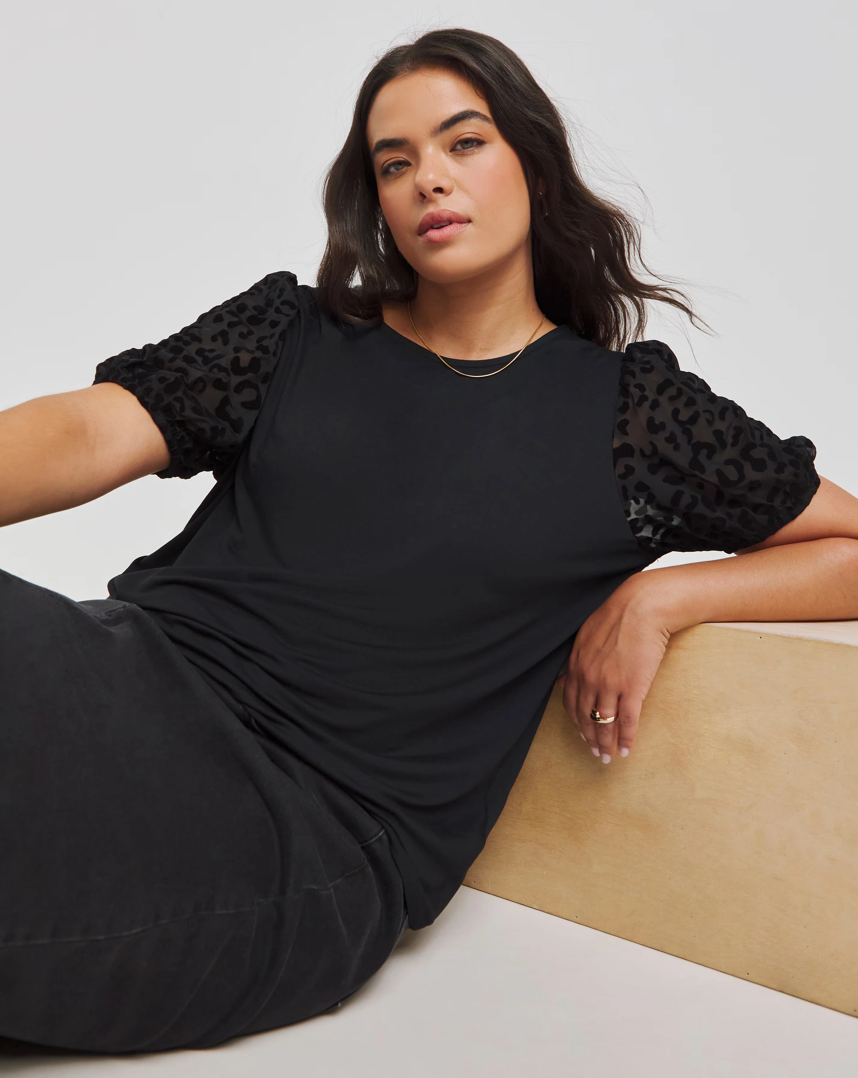 Black Leopard Burn Out Sleeve T-Shirt