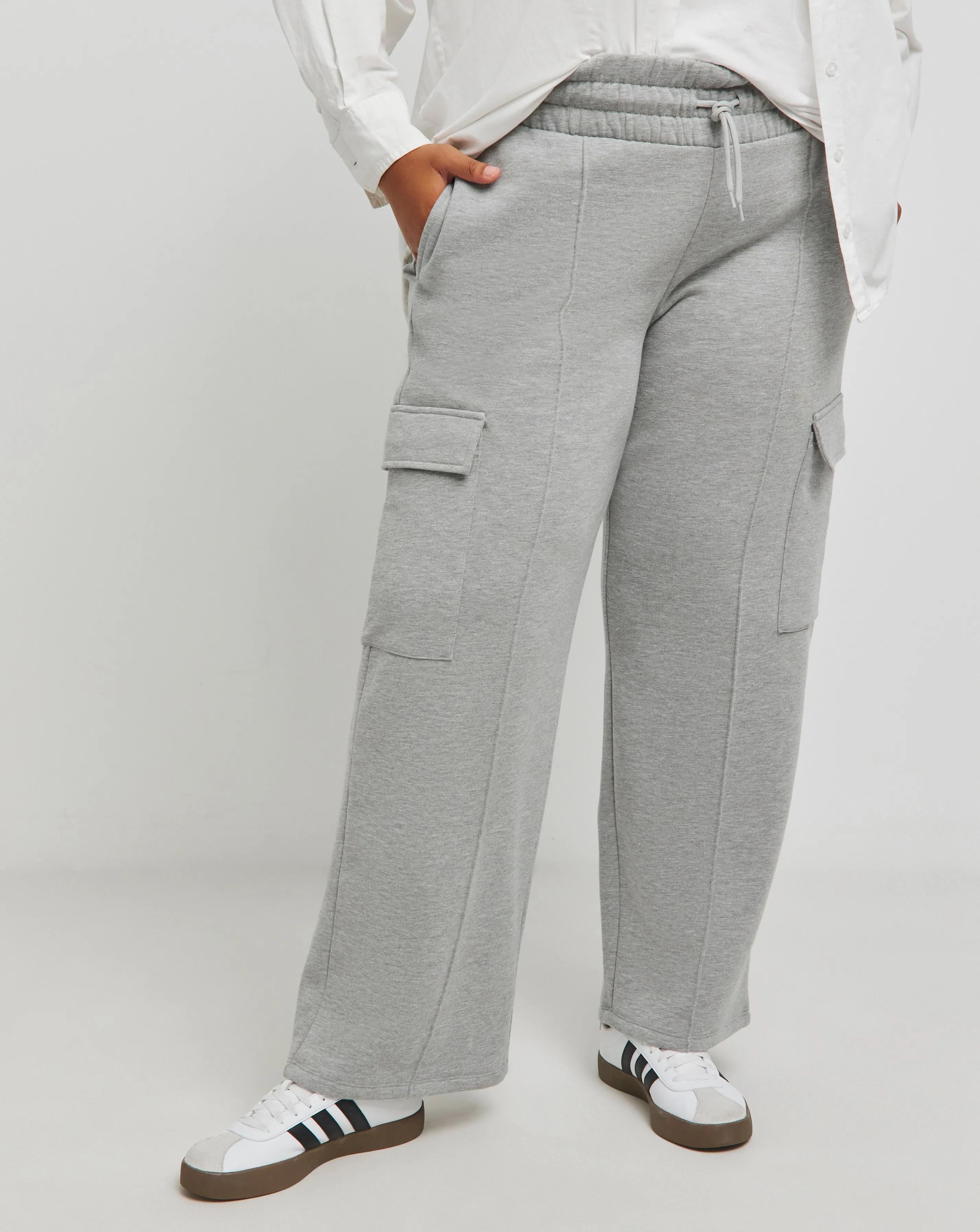 Grey Marl Wide Leg Cargo Joggers