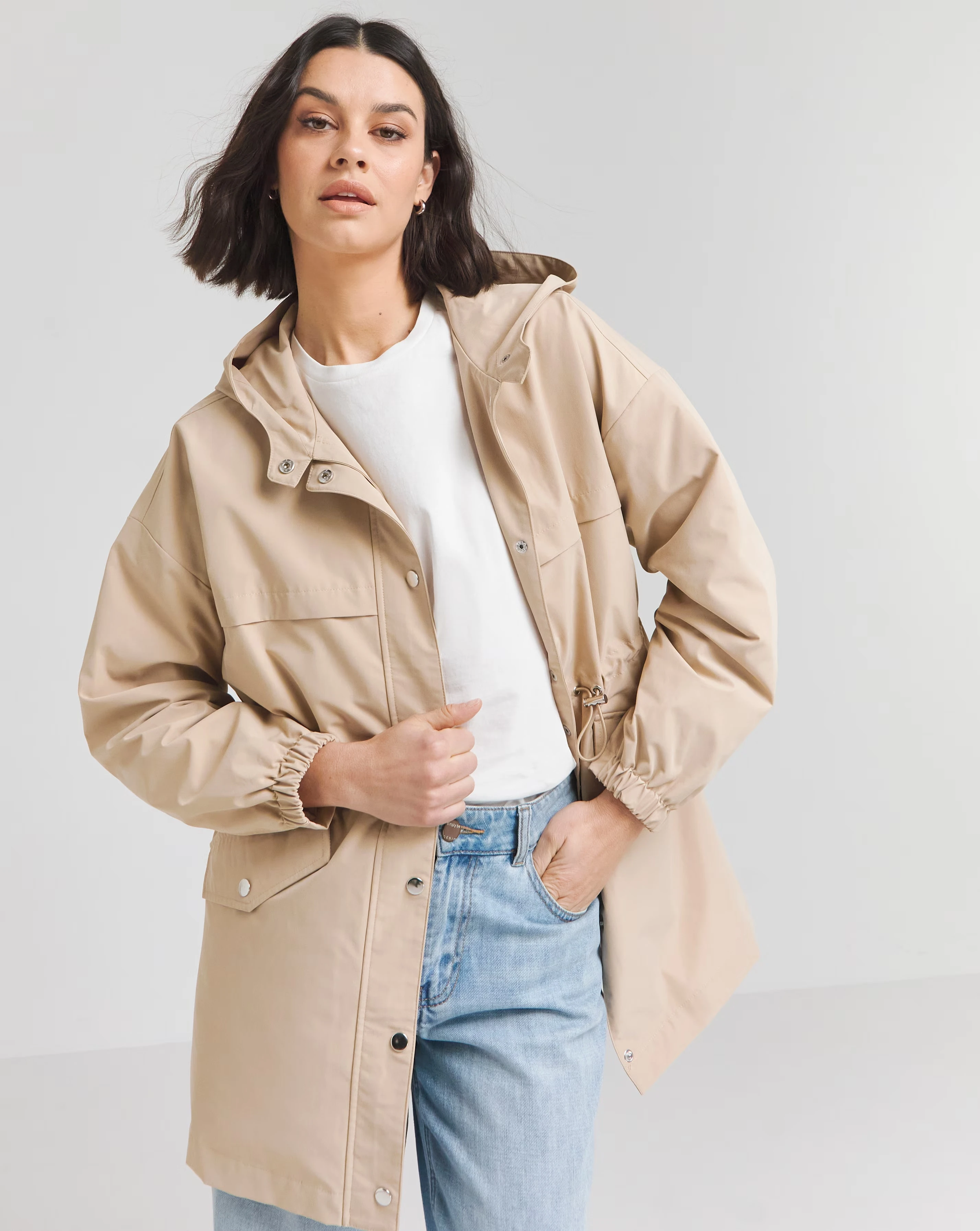 Simply Be Stone Hooded Waisted  Parka