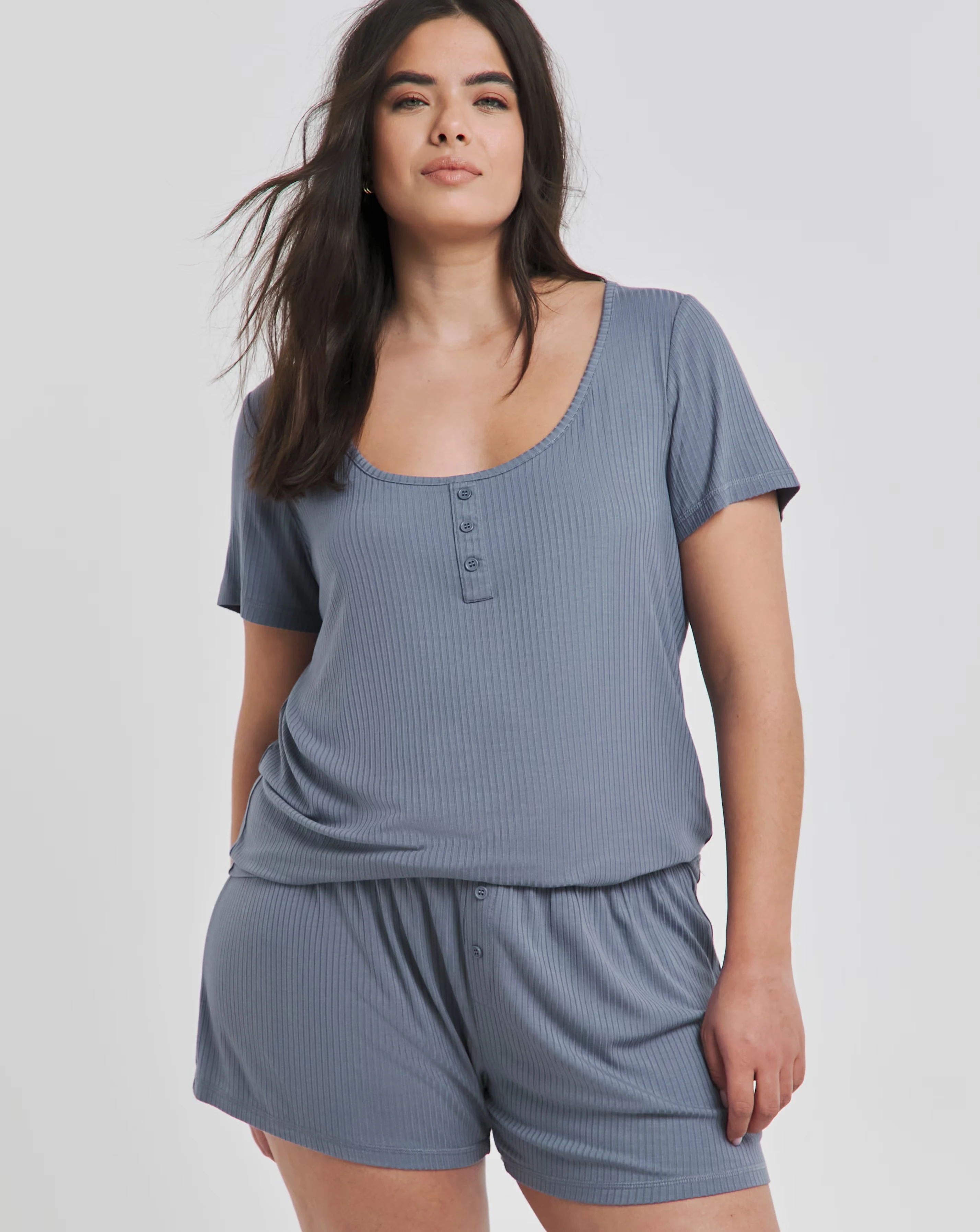 Brushed Modal Ribbed Pyjama Shortie Set