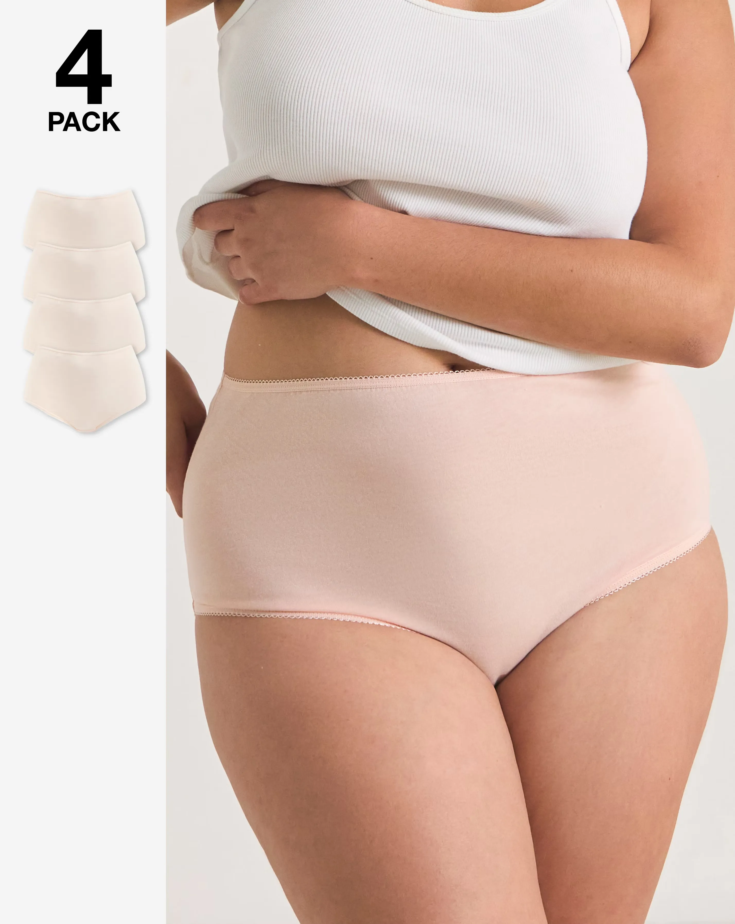 Pretty Secrets (4 Pack) Cotton Full Brief Knickers Blush
