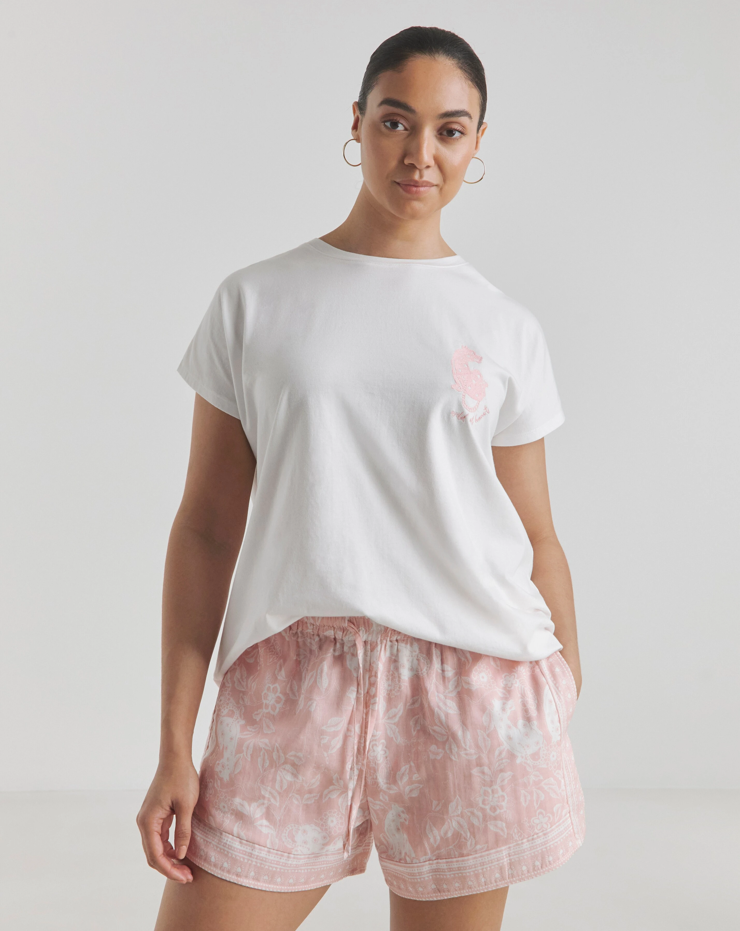 Simply Be Leopard Detail Cotton Cheesecloth Pyjama Shortie Set