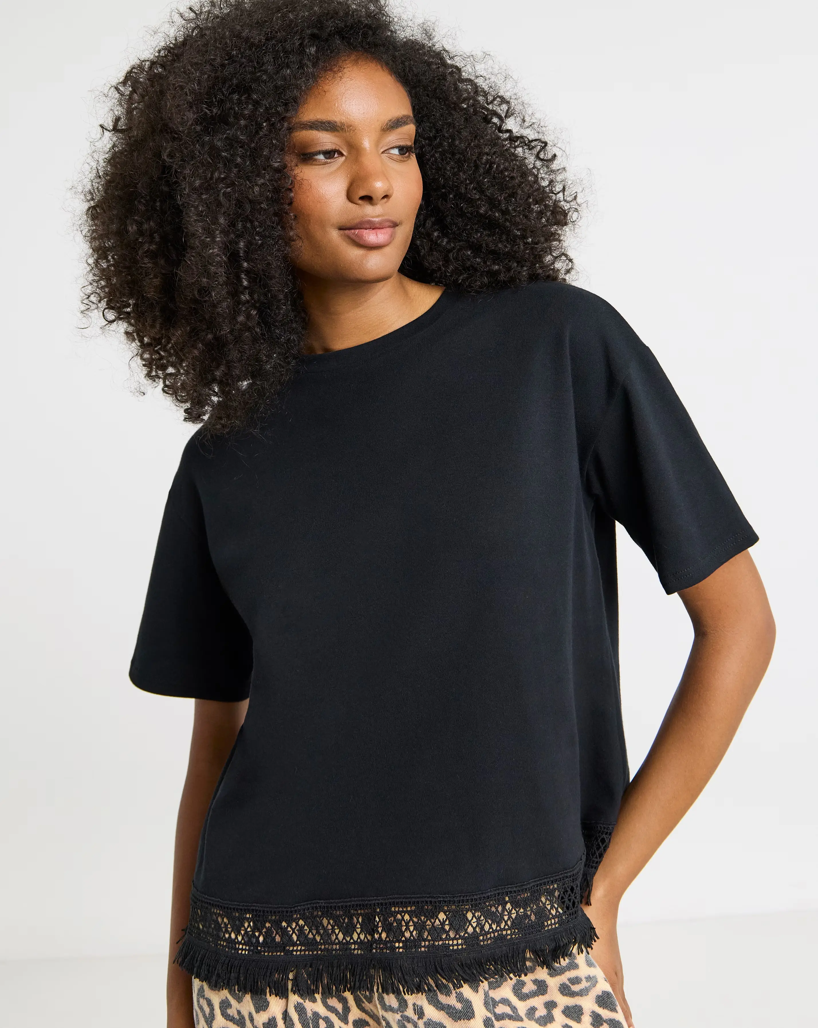 Simply Be Black Fringe Hem T-Shirt 1 120774-simply-be-black-fringe-hem-t-shirt-1.webp