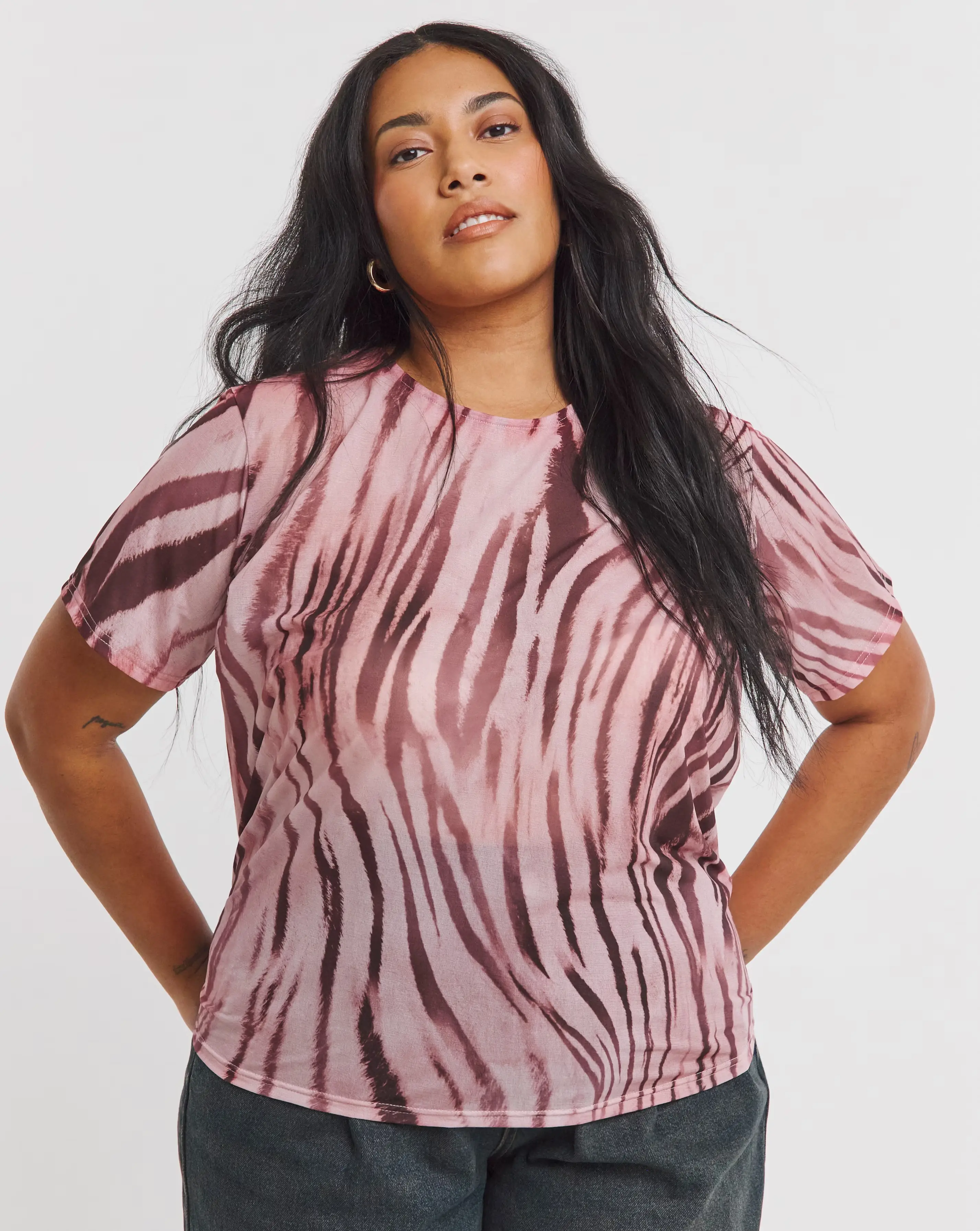 Pink Zebra Print Mesh Relaxed Fit T-Shirt