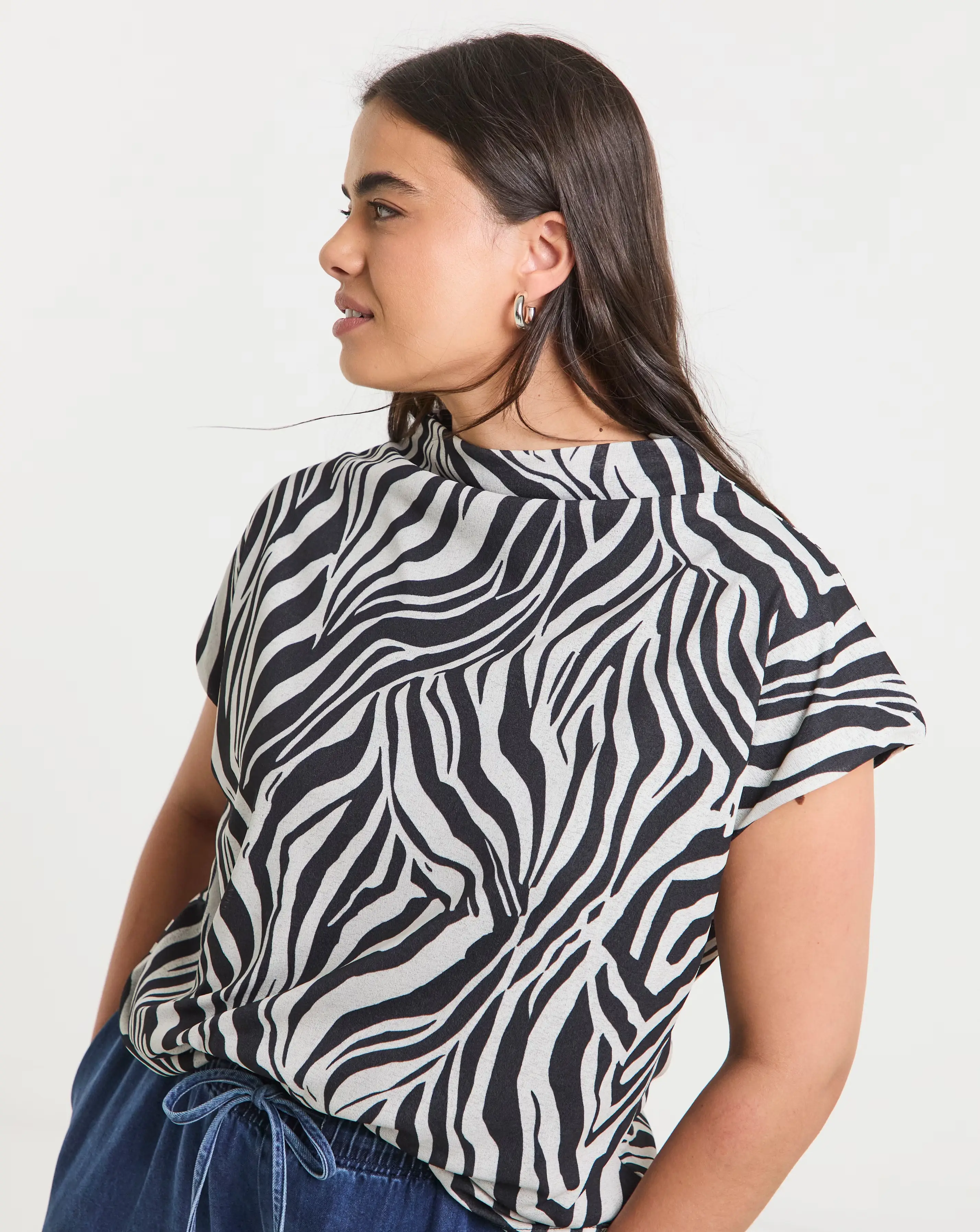 Simply Be Zebra Print Slash Neck Mesh Top