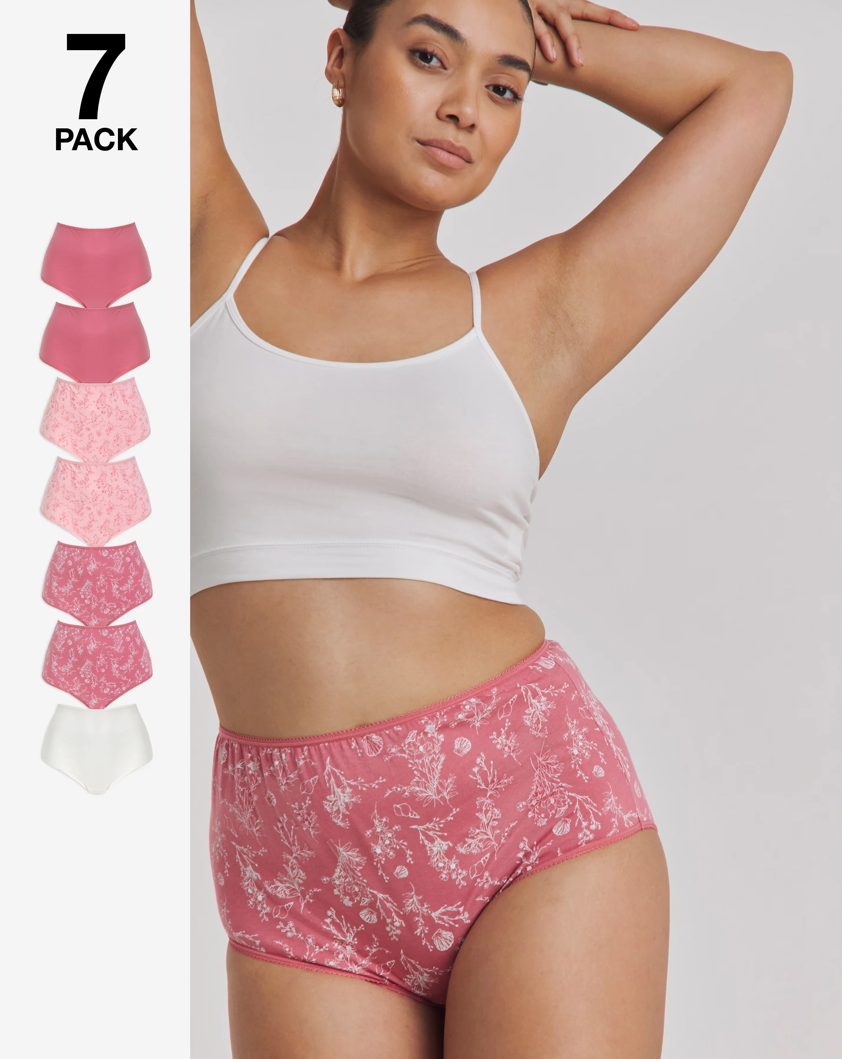 Pretty Secrets (7 Pack) Cotton Full Fit Brief Knickers Shell Print